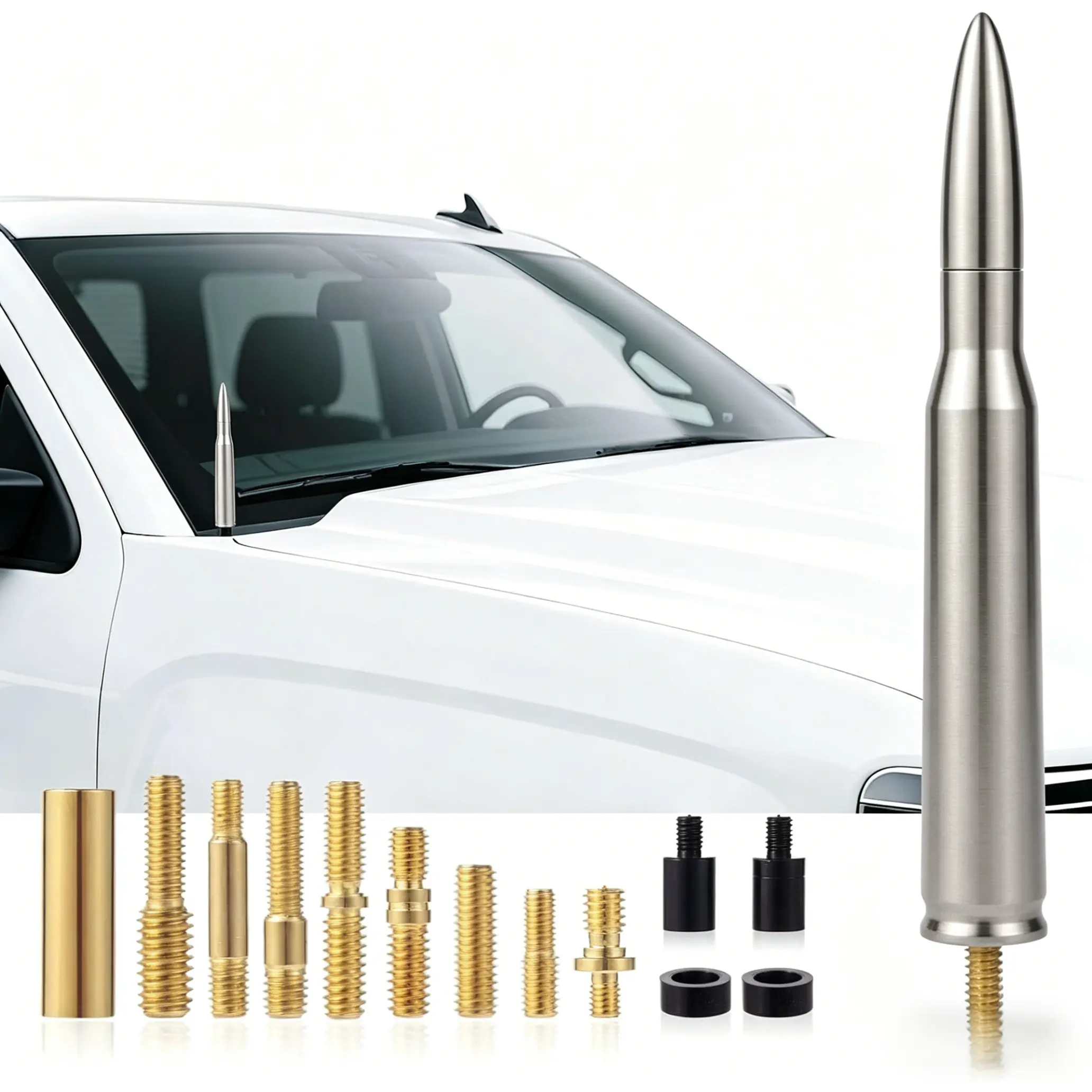 5.5" Stubby Bullet Antenna - Hard Anodized Billet Aluminum Anti-Theft Car Gadget, Hood-Side Mount, Cool Automotive Style Accessory Compatible with Ford, Dodge, Chevrolet, GMC, Jeep, Toyota Trucks