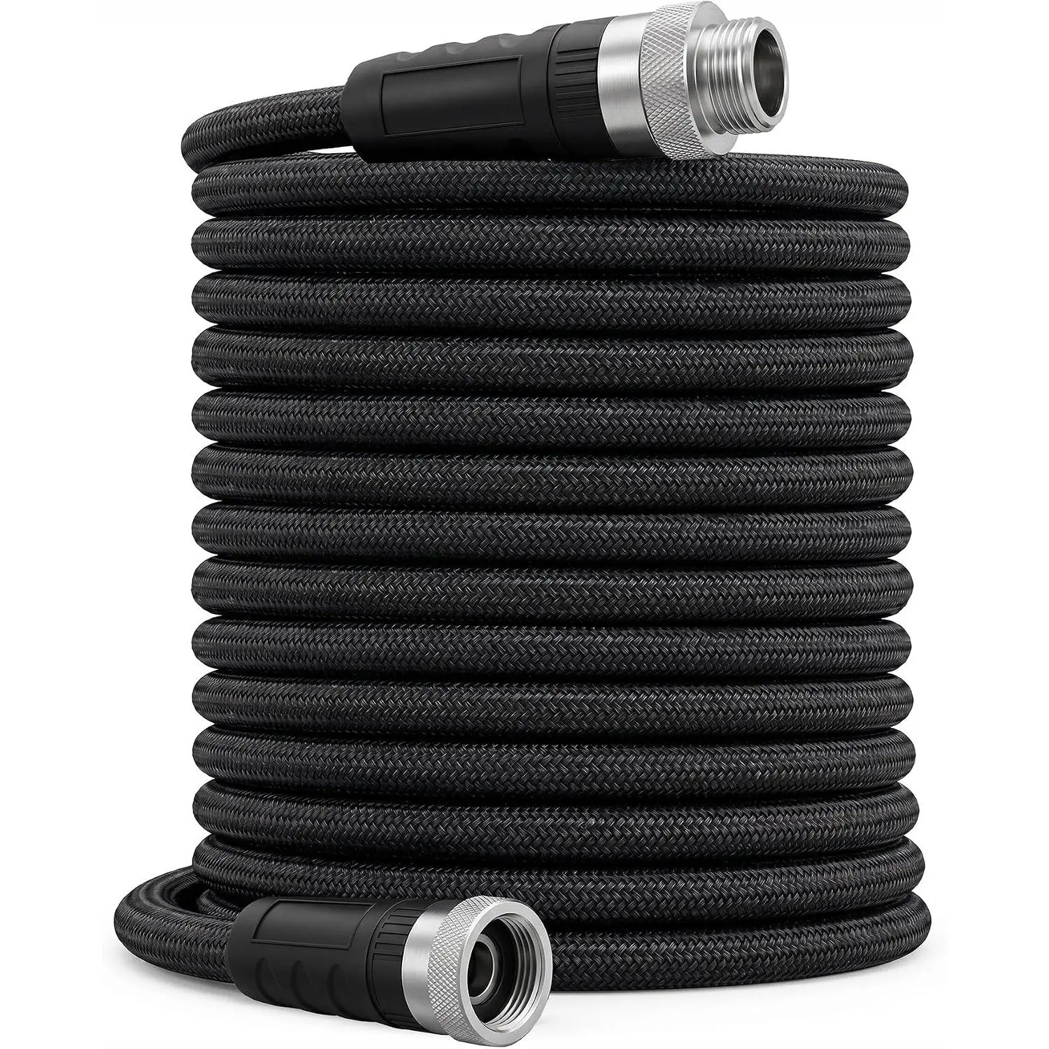 Non-Expandable Garden Hose, 50FT Lightweight Water Hose with TPE Inner Tube, Durable Braided Outer Layer, Anti-Kink Design and Reinforced Aluminum Connectors for Outdoor Cleaning & Car Washing