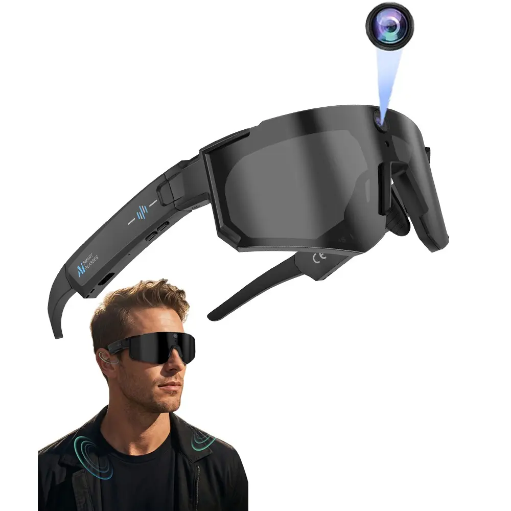 Smart Sport Glasses with Video,8MP Camera, One Click Recording, First Person Shooting, AI Assistant, AI Real Time Translation, Music Playback,360°Surround Sound Audio ,290Mah Battery,WiFi Transfer for Photo Videos, Bluetooth Call