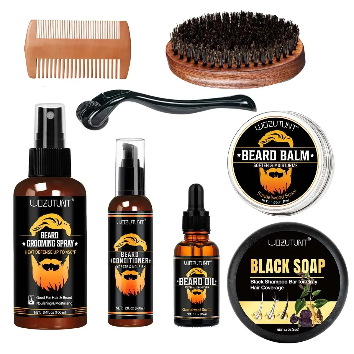 Men's Beard Care Kit 8-In-1, Includes Beard Oil, Balm, Conditioner, Spray, Soap, Brush, Comb, Perfect Gift for Father's Day, Birthday, Christmas
