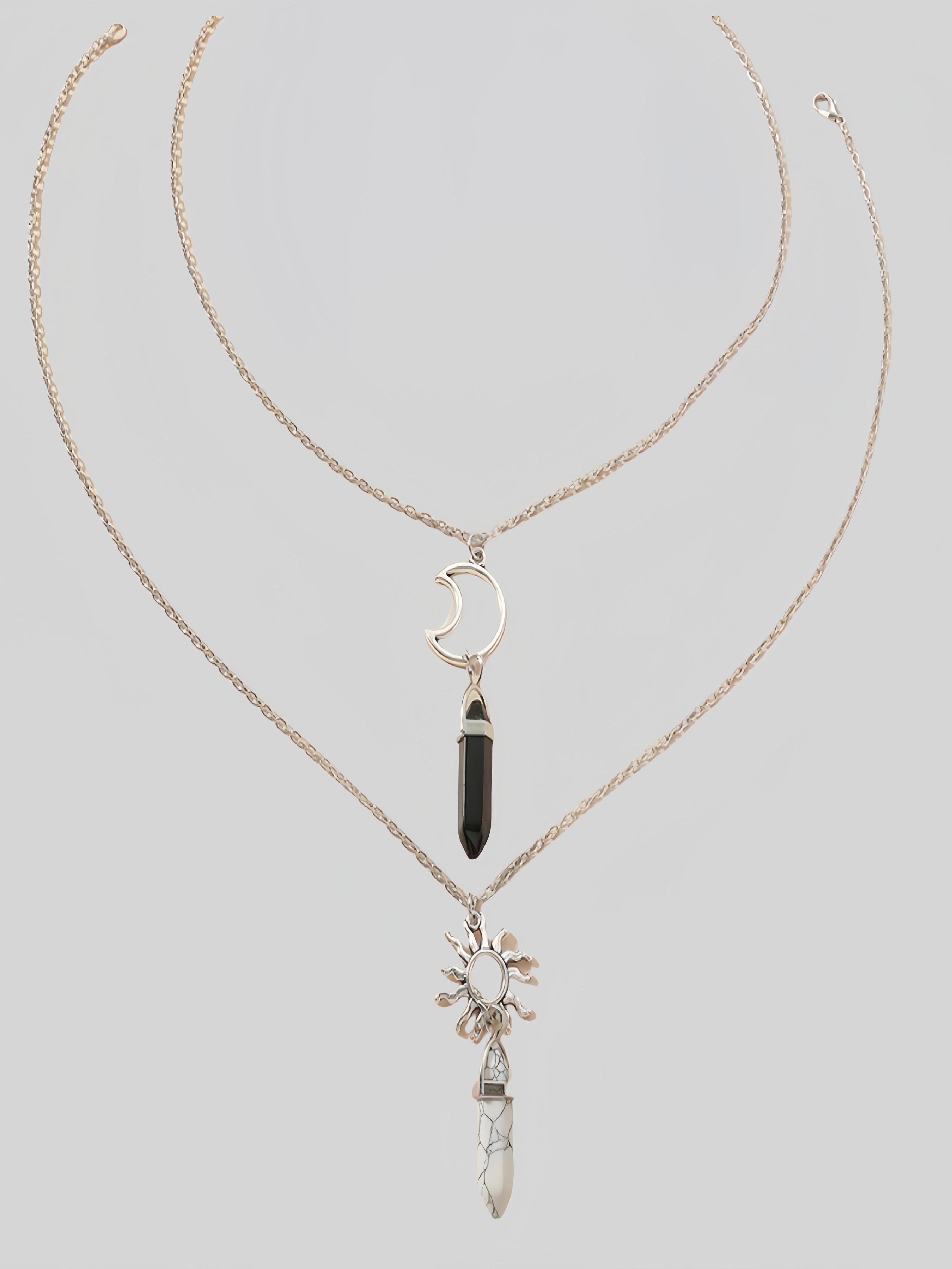 Unisex Fashion Marble Heart Magnet Beaded Bracelet & Moon & Sun Pendant Necklace, Matching Jewelry Set, Fashion Jewelry for Party, Daily Clothing Decor, Trendy All-match & Exquisite Jewelry for Birthday Gift