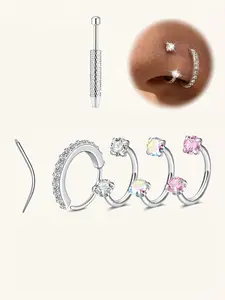 Hypoallergenic Cz Horseshoe Nose Ring, Stainless Steel 18/20 Gauge 8mm Hoop, Internal Thread Design Nose Piercing Jewelry for Nose, Cartilage, Tragus, Helix & Lip Piercings, Helix Pierced Ring, Nose Ring Hoops