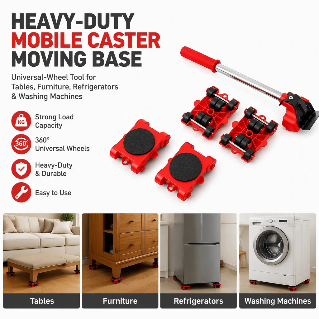 Heavy‑Duty Mobile Caster Moving Base, Universal‑Wheel Tool for Tables, Furniture, Refrigerators & Washing Machines