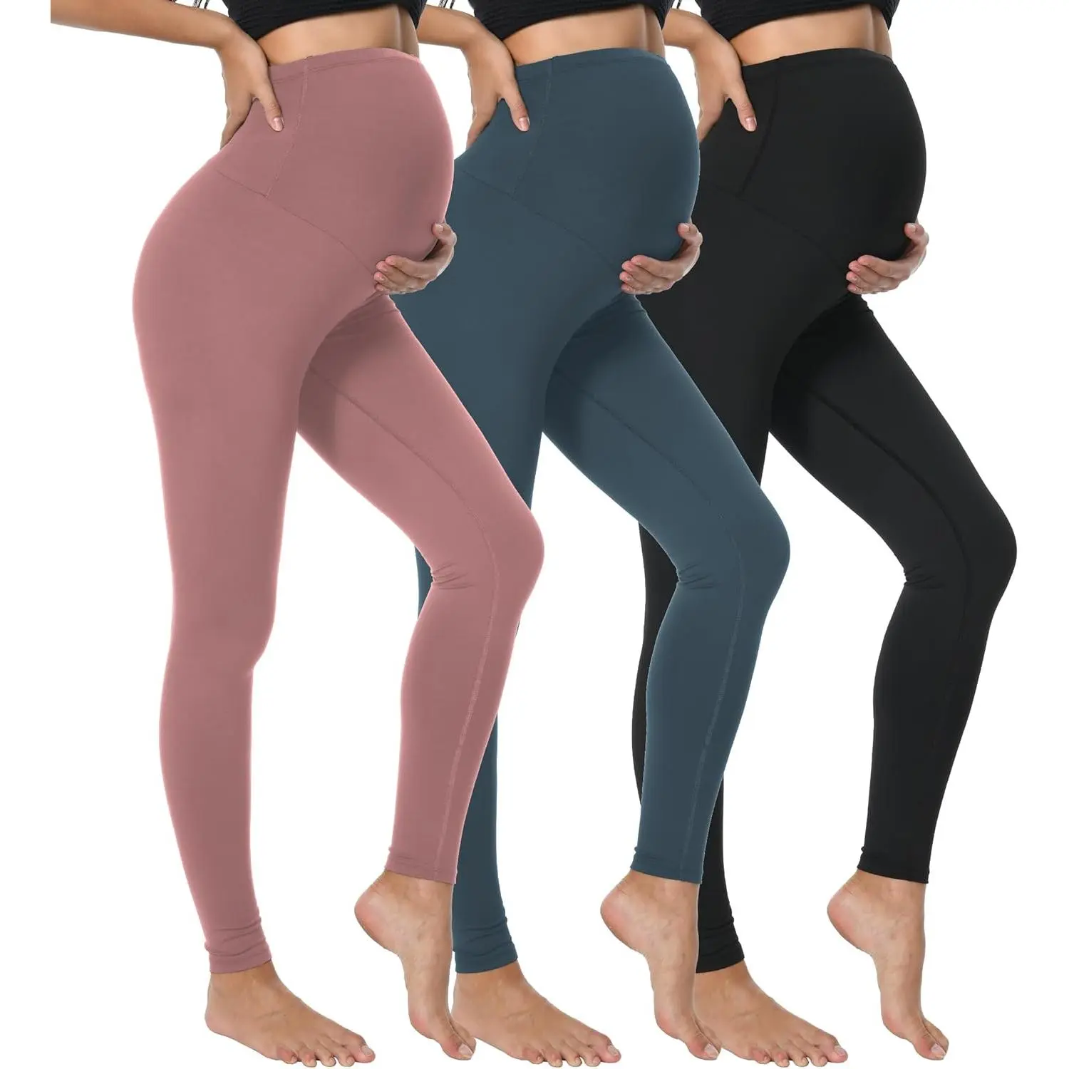 3 Pack Women's Maternity Leggings Over The Belly High Waisted Black Yoga Workout Pregnancy Pants Activewear  Women 1 Black 1 Pink 1 Blue Medium