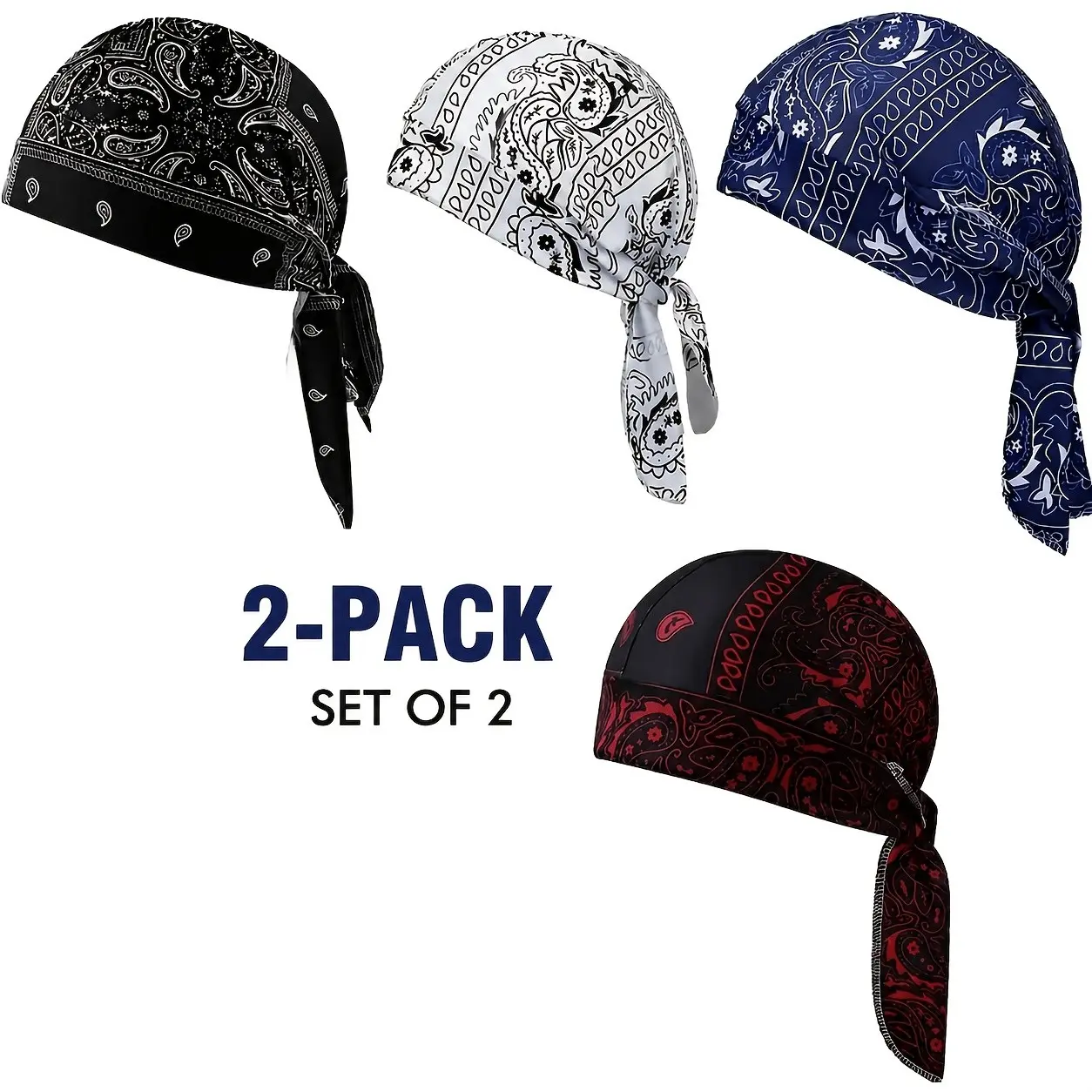 Paisley Pattern Cooling Headband and Hat Set (2-Piece) - Elastic Headband, Brimless Hat, Motorcycle Pirate Headband, Breathable Lining, Moisture-Wicking Cooling Cap, Unisex, Elastic Fit, Suitable for Sports, Cycling, Running, Outdoor Work and Travel