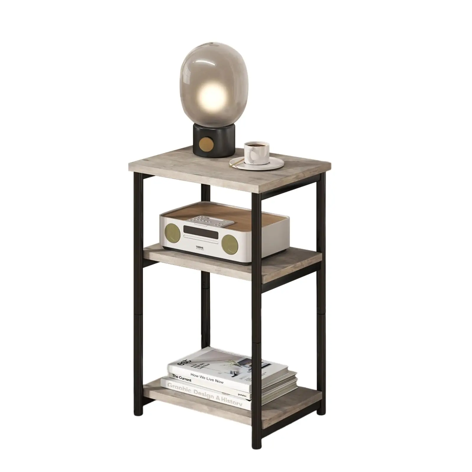 Garvee side table with 3 levels, tall side table with storage, telephone tables with metal frame, small bedside table for small rooms, for living room, bedroom, sofa, couch, hallway, simple