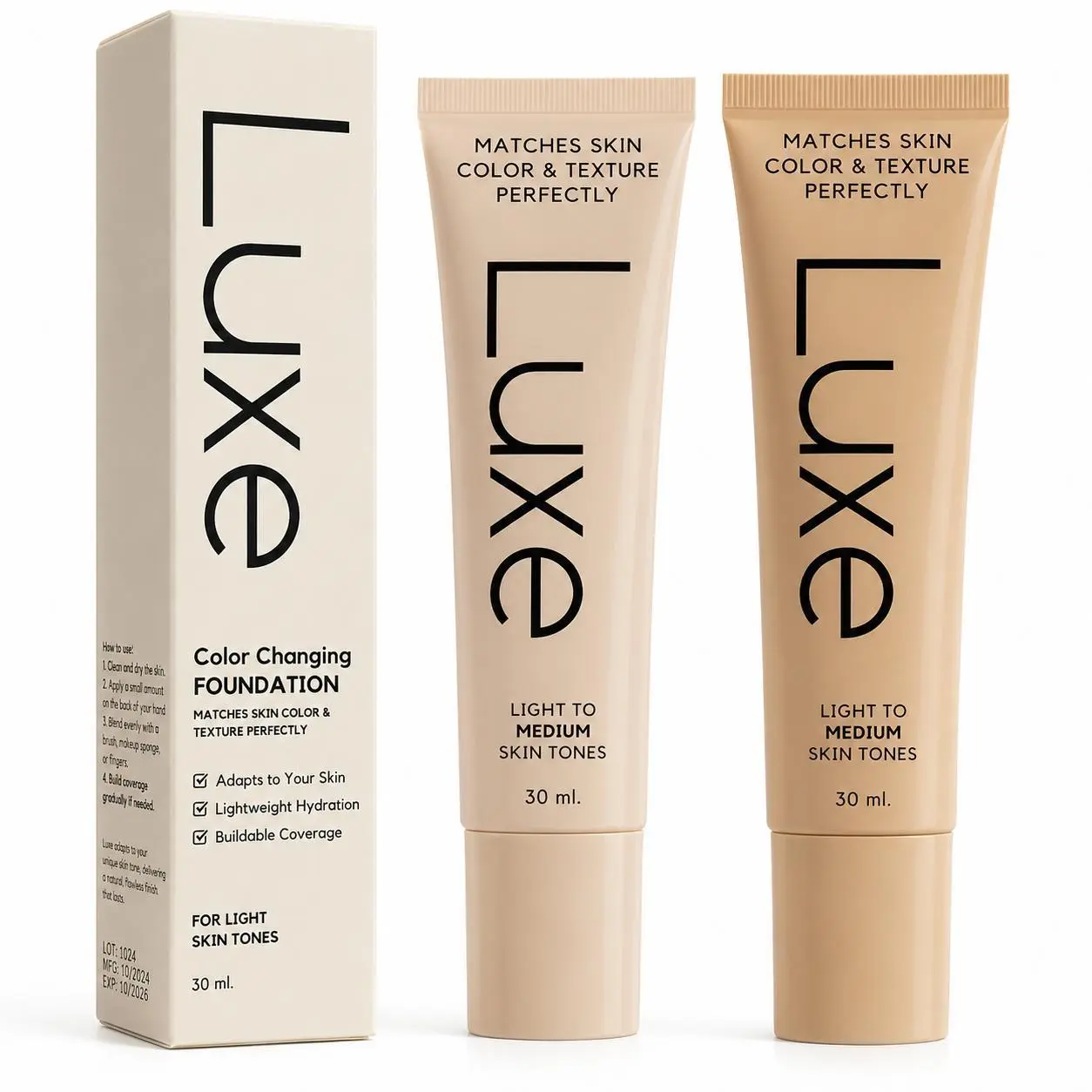 Color Changing Liquid Foundation Cosmetics Products - Adjustable Tint, Buildable Tone, Scented, Dewy, Easy-to-Apply, Lightweight, Light-to-Medium Coverage, Hydrating, All Skin Types, No Makeup Look, Daily Elegance Concealer & Foundation for Daily Wear