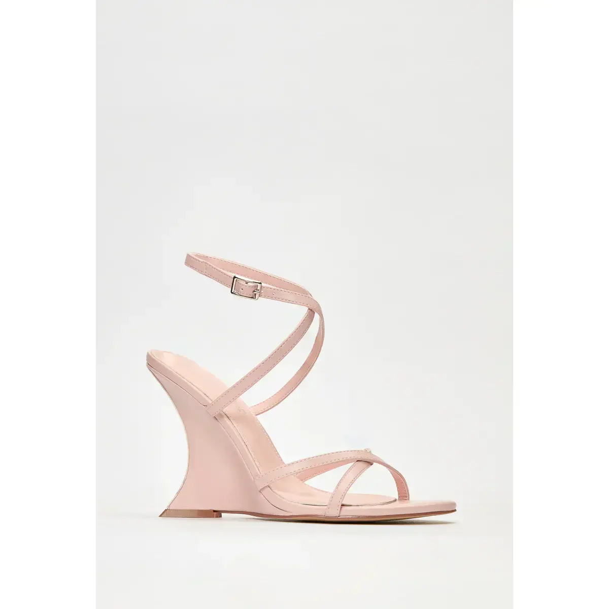 JUST FAB Women's Thin Strap Wedge Heel Sandals 4.12" Sculpt Hollow Wedge Adjustable Buckle Ankle Wrap Open Toe Evening Hee Wedge Sandal Elegant Sandals for Parties and Everyday Wear