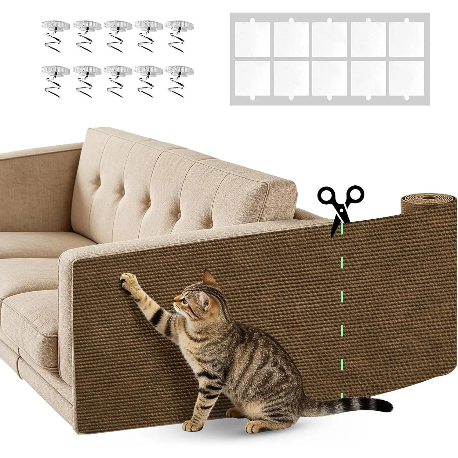 Couch Protector from Cat Claws 78.7" x 15.8" Trimmable DIY Self-Adhesive Cat Scratch Mat for Furniture Couch or Wall Protector, Covering Cat Scratching Post Indoor