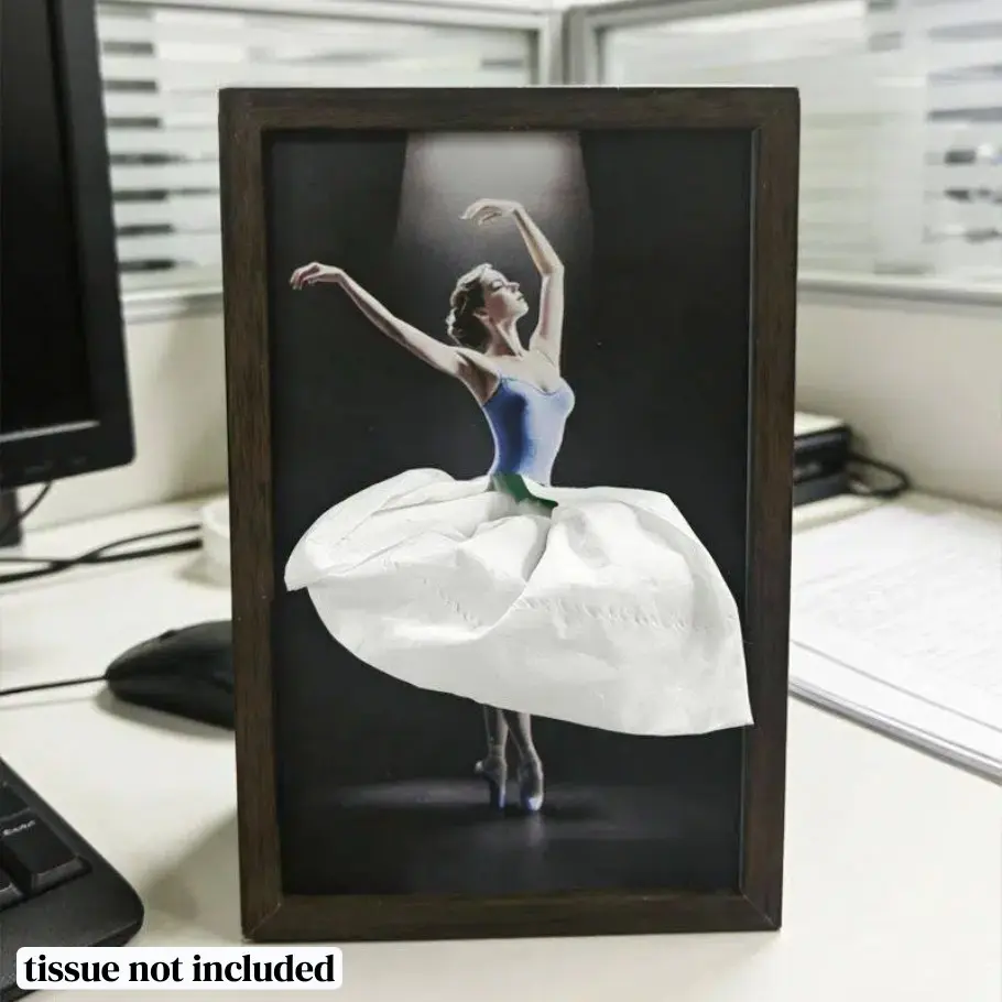 1Pc Ballerina Photo Frame Tissue Box, ballerina design, Creative Paper Towel Storage Holder, Elegant Desktop Ornament, Stylish Tissue Box for Home Living Room Bedroom Dining Table Decoration, Practical