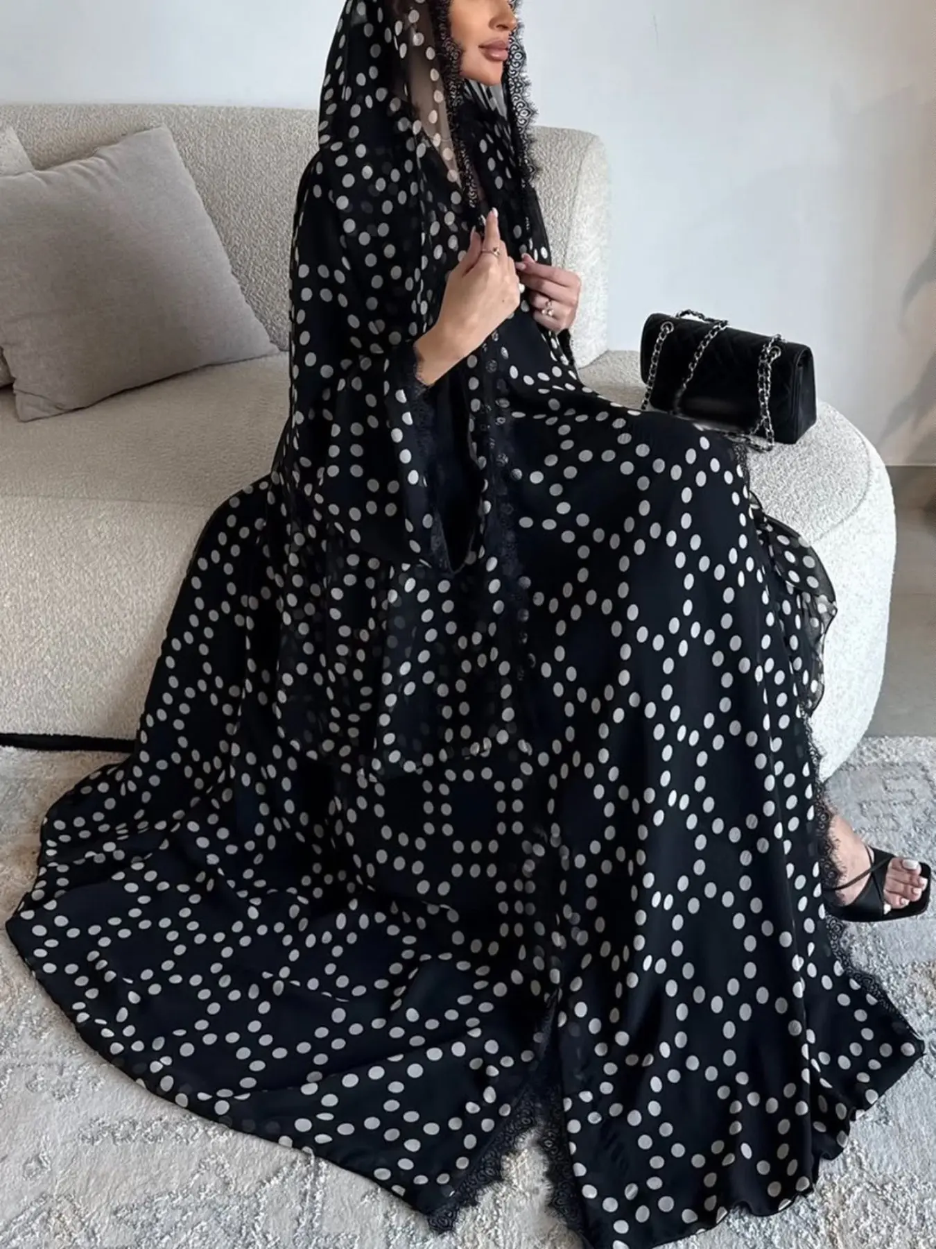 Two-Piece Hijab Set with Open Abaya, Floral Print Long Sleeve Dress, Loose-Fit Casual Wear for Women, Modesty Wear, All Seasons Islamic Fashion