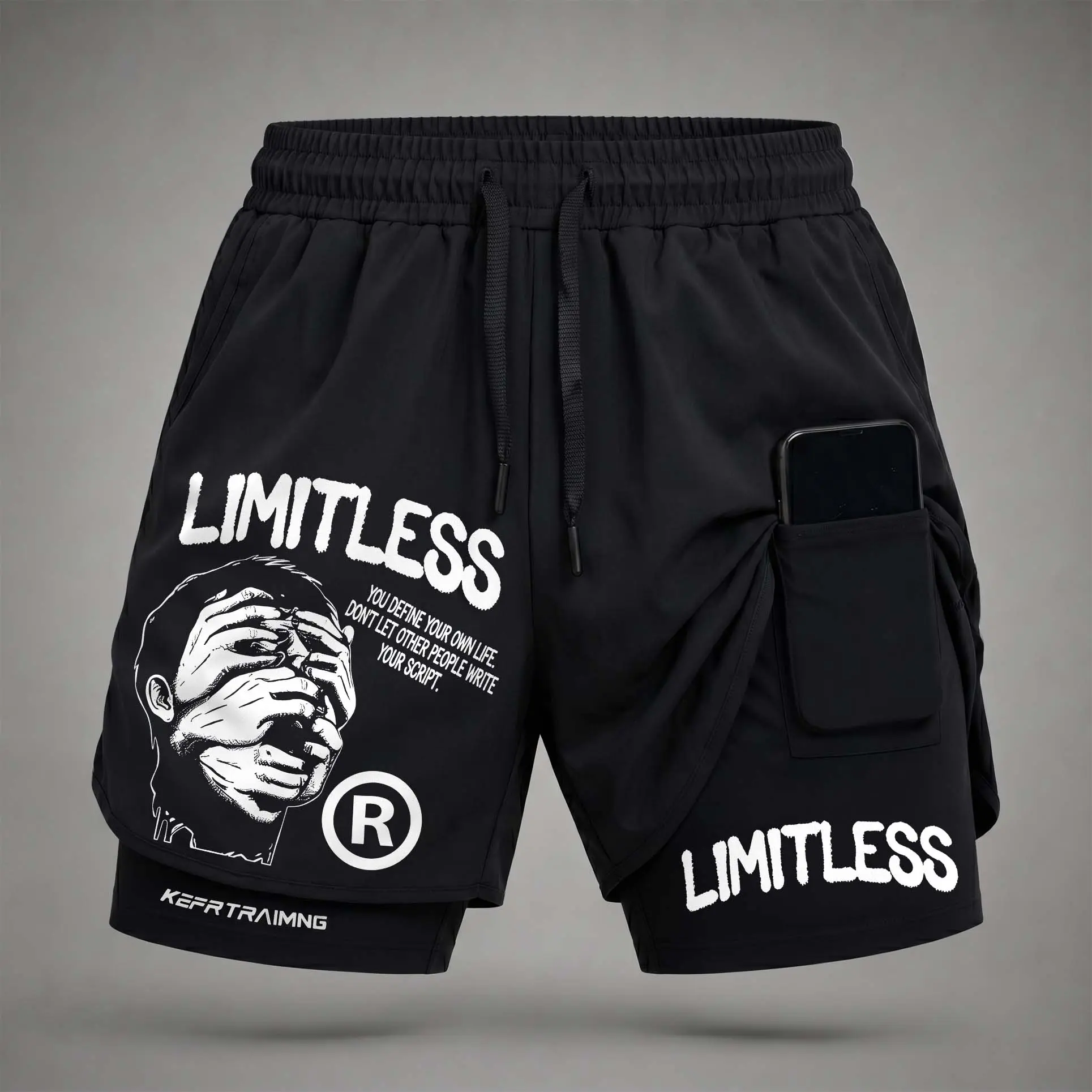 Men’s"Limitless Graphic Print 2-in-1 Athletic Shorts, Built-in Compression Liner, Secure Inner Phone Pocket, Elastic Drawstring Waist, Quick-Dry Gym Running Training Shorts for Summer Daily Wear