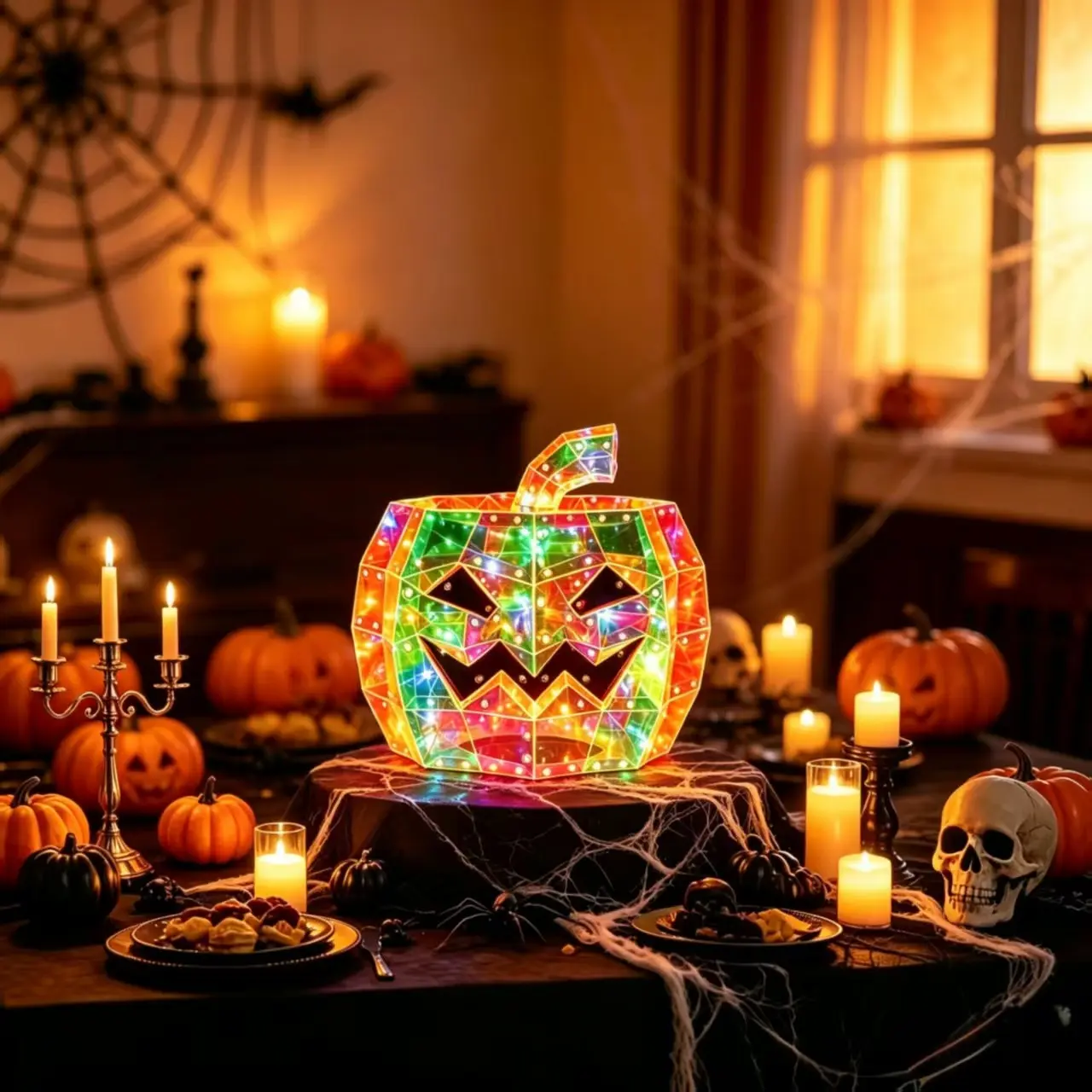 LED Color-Changing Pumpkin Halloween Party Decor, Glow-In-The-Dark Pumpkin Tabletop Decoration, Indoor Outdoor Halloween Scene Setter, Festive Decoration