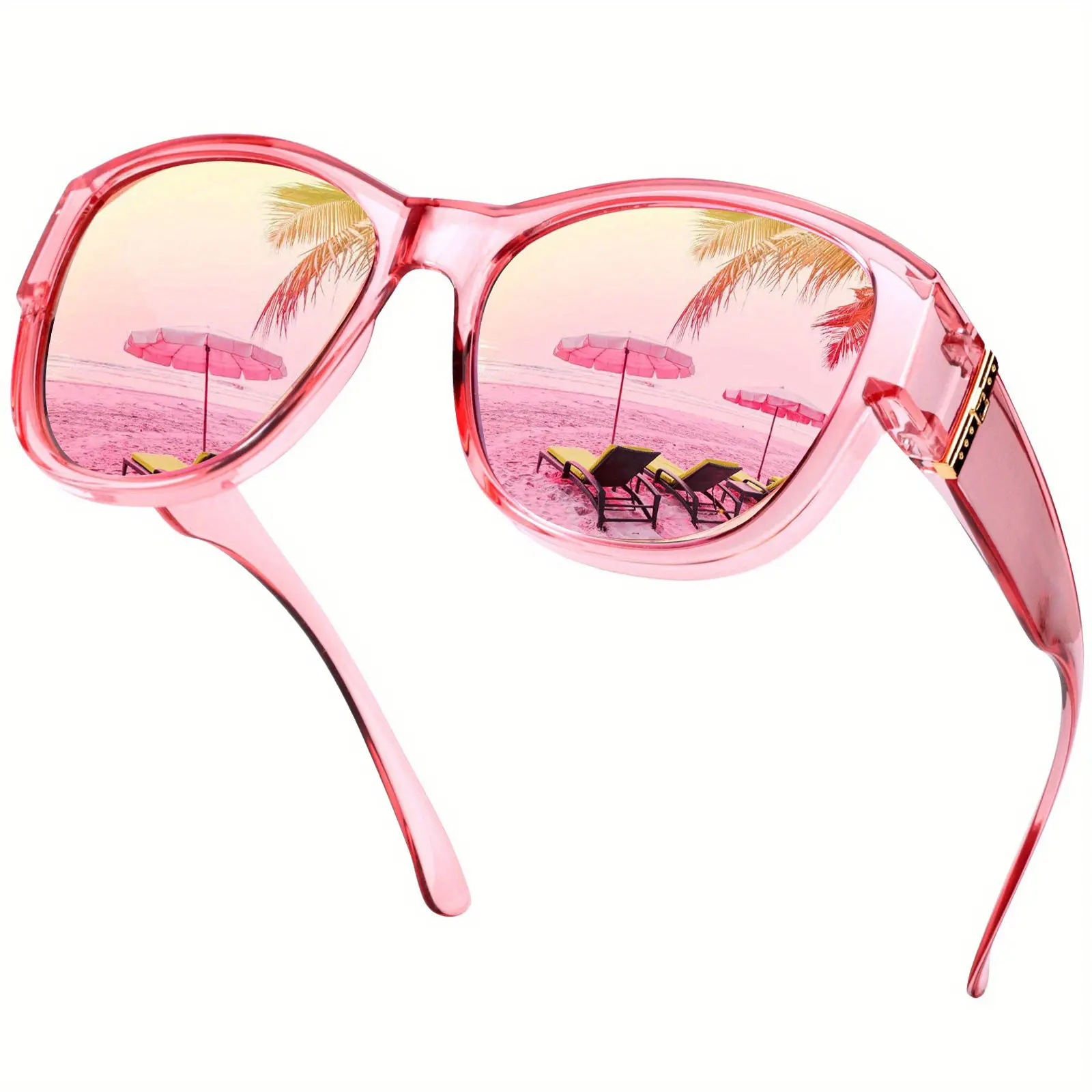 Polarized Lenses Women's Fashionable Large-Frame TR90 Ultra-Light Round-Frame Prescription Clip-On Sun Protection Sunglasses, Round Lens Cover Women's Eyewear, Polarized Lenses Women's Sunglasses