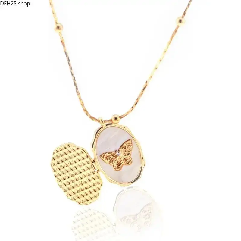 Butterfly Open Locket Necklace for Women, Gold Plated Pendant Jewelry with Cubic Zirconia Detail, Adjustable Chain for Daily Wear and Styling