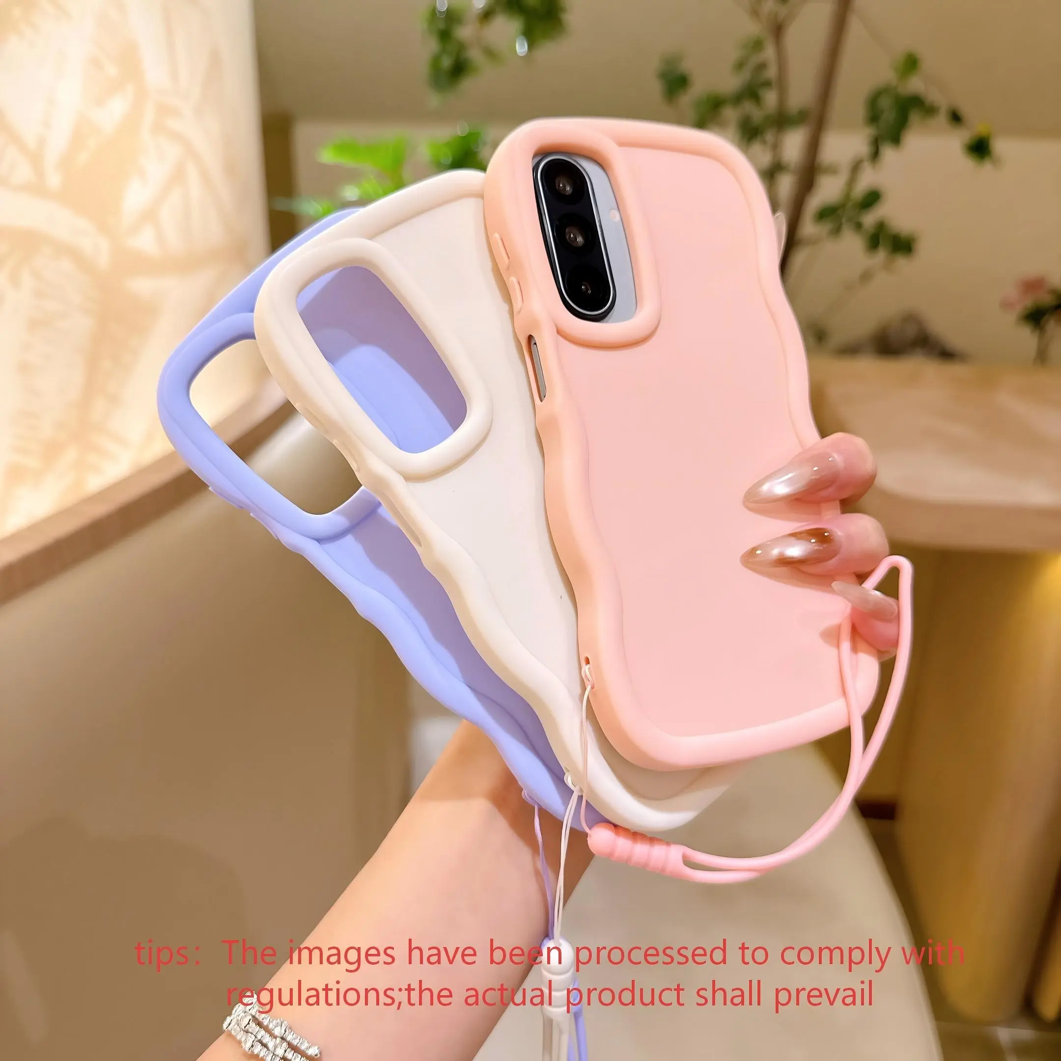 3-Pack Macaron Wave Phone Case, Shockproof Protector, Shockproof Protective Covers, Tpu Soft Shell, Shockproof Smartphone Casing, with 3 Silicone Hangers Suitable for Samsung A05S/A06/A13/A14/A15/A16/A23/A24/A54/S22/S23/S24