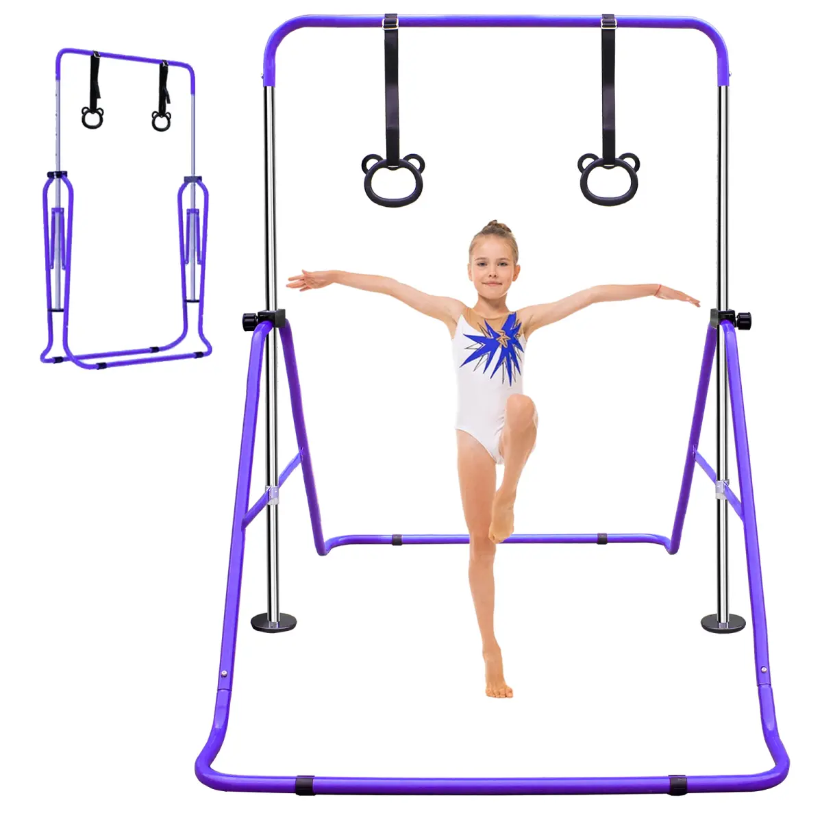 AobtkelPurple Multi-Functional Adjustable Height Children's Horizontal Gymnastic Bar With Bear Rings