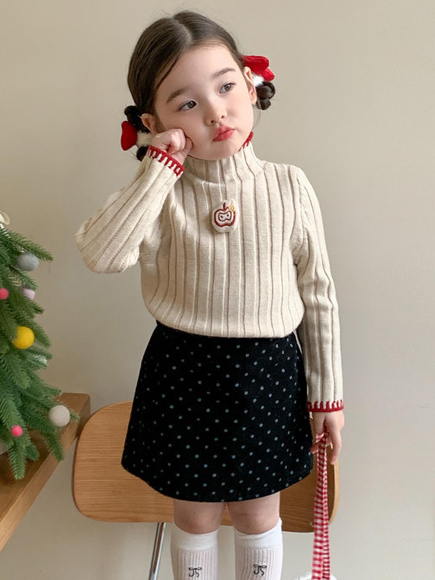 Girls' Thickened Turtleneck Sweater - Slim Fit Winter Warm Base Layer, Cute Solid Color Sweaters for Uniforms & Layering, Hand Washable Cold Weather Sweating Less for (for easy Outfits)