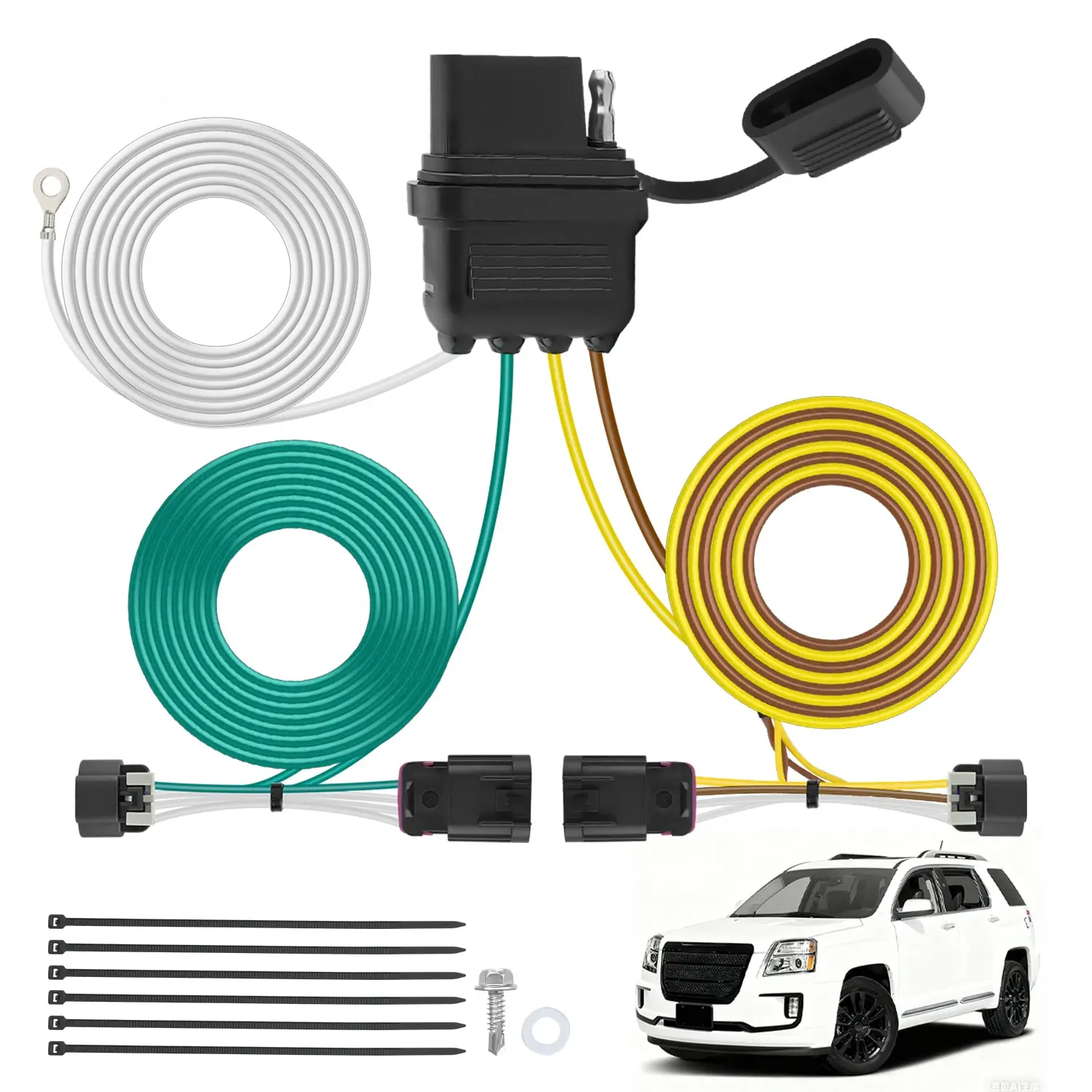 Nilight 4-Pin 12V Auto Replacement Trailer Wiring Harness Parts Kit 56094, Copper Core, Vehicle-Side Custom Fit for 2010-2017 Chevy Equinox, No Factory Tow Package Required, Quick Connect, Compatible with GMC Terrain, Includes Zip Ties