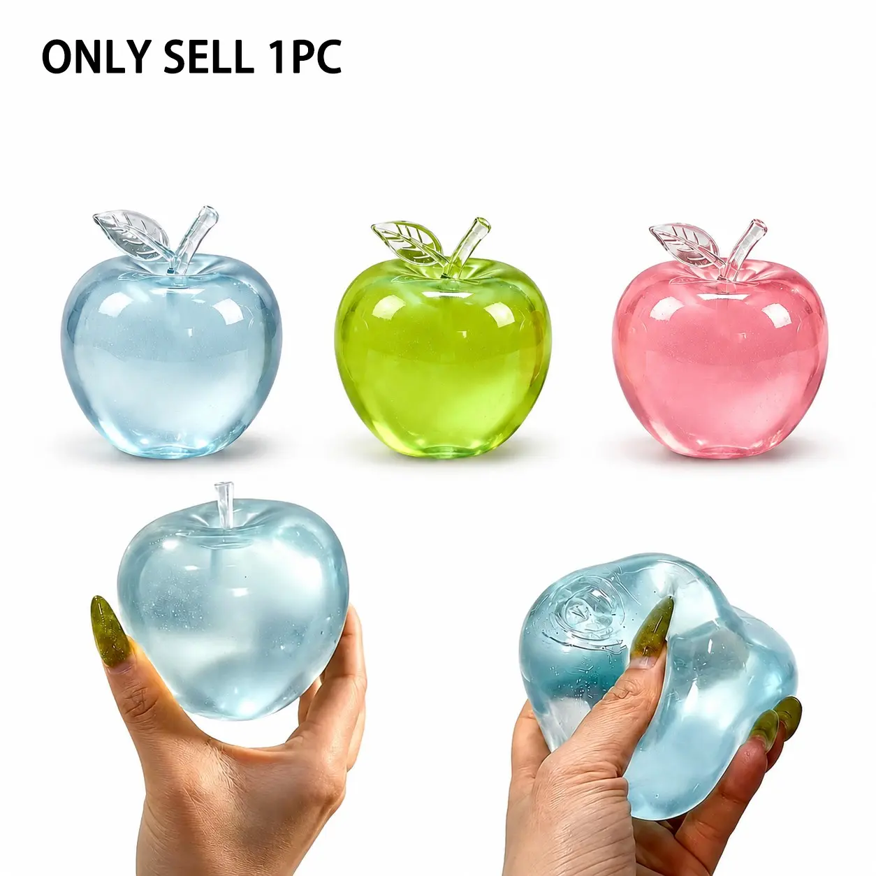 Coconut Oil Crystal Apple Squishy Toy, Transparent Jelly Feel, Slow Rising Fidget Stress Ball, Anxiety Relief Toy for Kids & Adults, 1 Pack, Squishies Stress Relief
