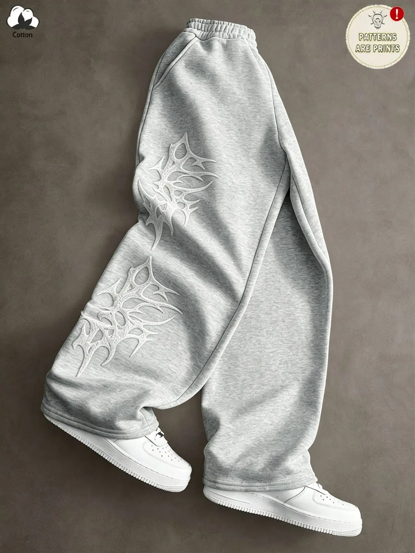 Unisex Double Gothic Thorn Font Print Wide-Leg Loose Sweatpants, Elastic Waist, Dark Streetwear Casual Baggy Pants, Multi-Color Options