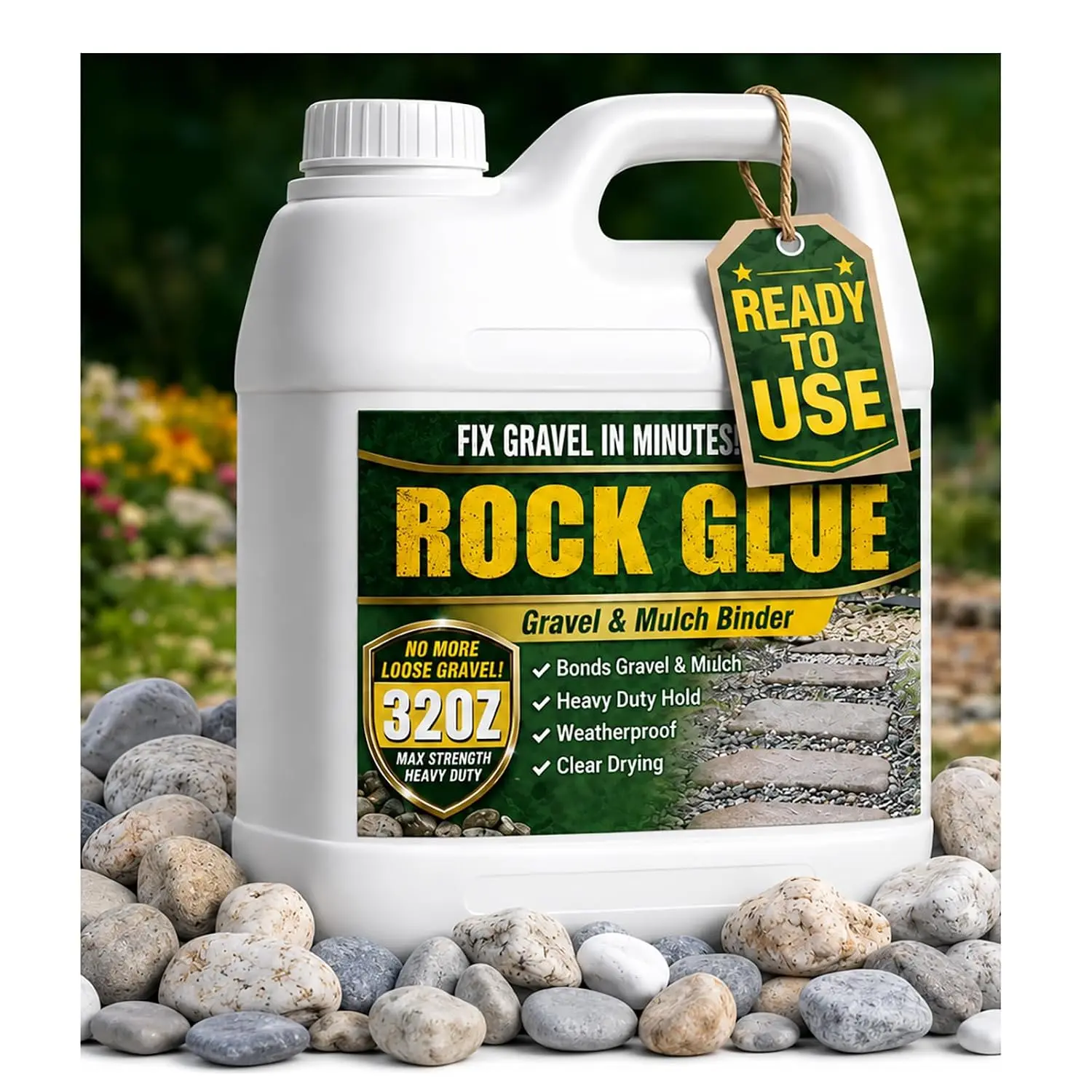 Rock Glue for Landscaping, 32 Oz Mulch Glue for Rocks to Ground Coverage, Sticky Clear Gravel Glue, Decomposed Granite Stabilizer for Pebble, Walkways, Yards, Patios, and Decorative Driveway Edges