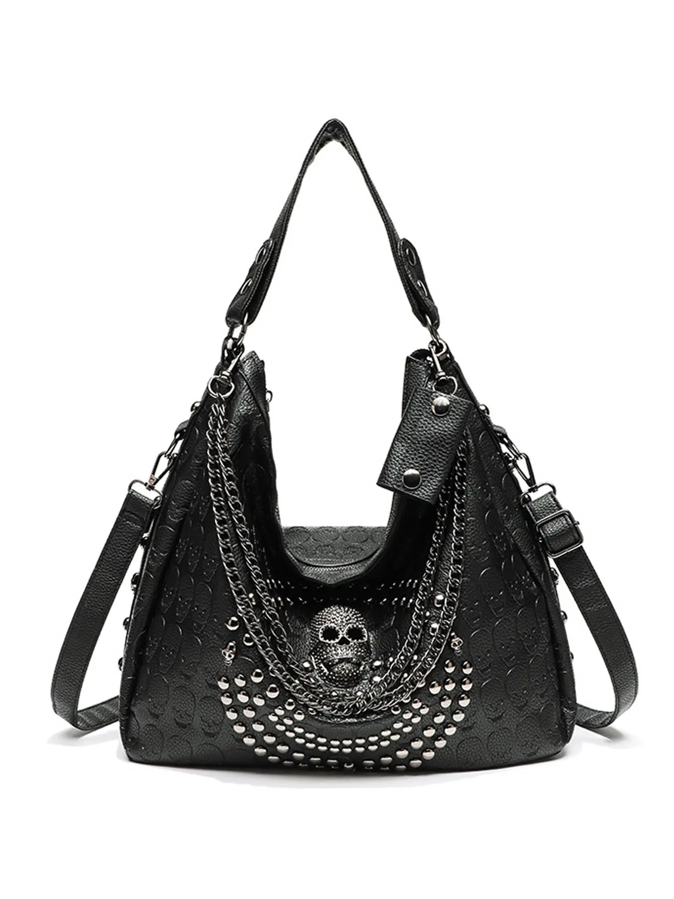 Women Skull Chain Handbag Large Capacity Gothic Shoulder Bag Studded Doctor Rivet Tote Satchel