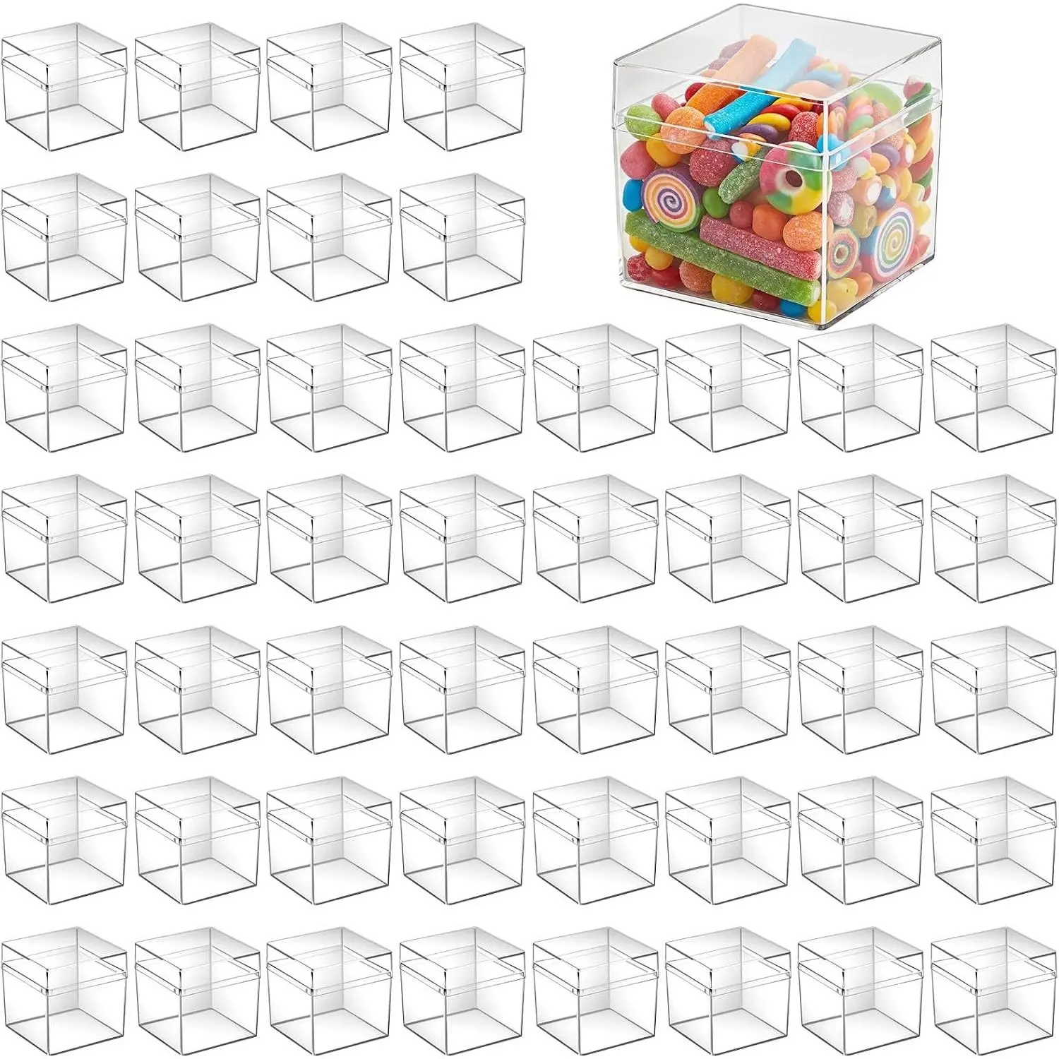 48 Pcs Clear Acrylic Box 2 x 2 x 2 Inch Mini Acrylic Box with Lid, Small Acrylic Square Candy Boxes Stackable Cube Storage Containers for Storage Candy Pill Earring Jewelry Small Item