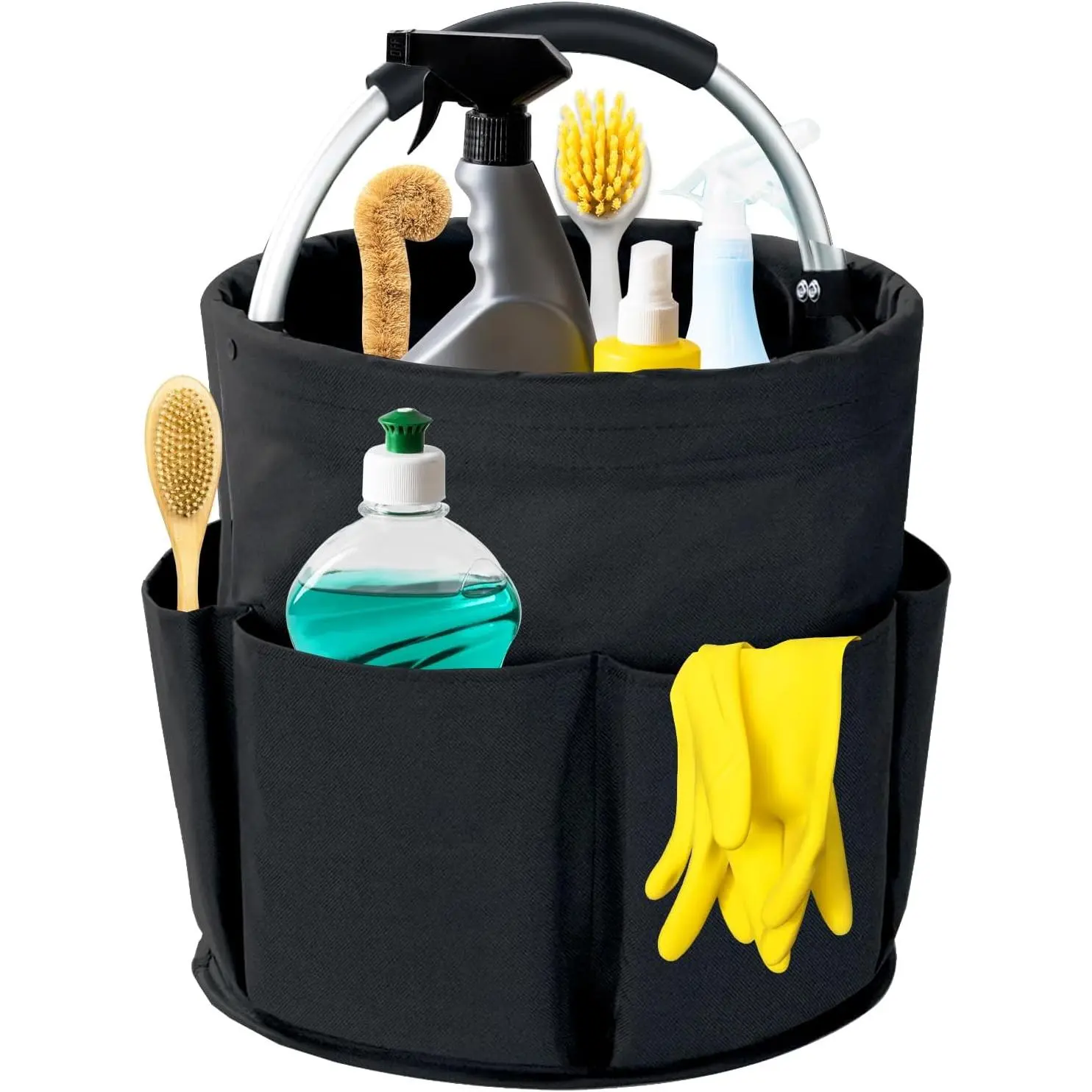 Cleaning  with Handle, 17L Foldable Cleaning Supplies Organizer, Portable Storage Basket, Cleaning  , Multifunctional Cleaning Bucket Bag for Garden, , Kitchen (Black)