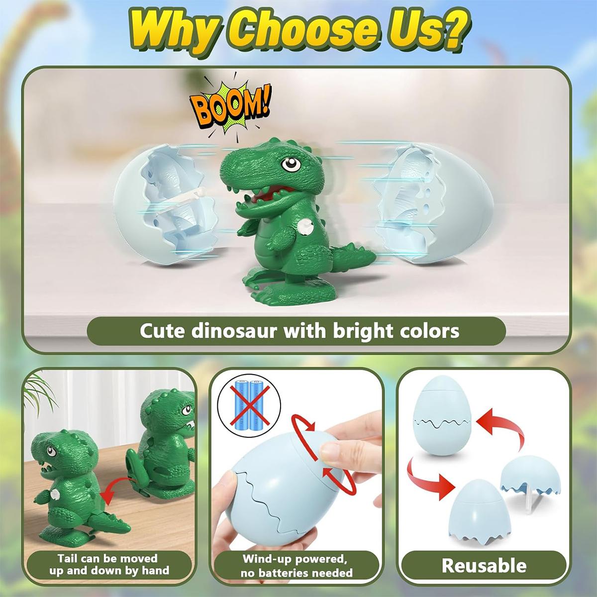 Wind-Up Surprise Eggs, Hatching Dinosaur Egg Toy for Kids, Rotate the Egg to Hatch a Walking Animal, Reusable Clockwork Fun Animal Toy for Boys and Girls, Idea Gift Easter Basket Stuffers