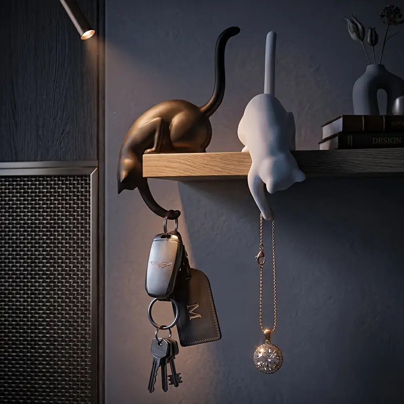 Cute Cat Tail Key Holder Resin Statue Hanging Hooks for Keys Jewelry Home Decor