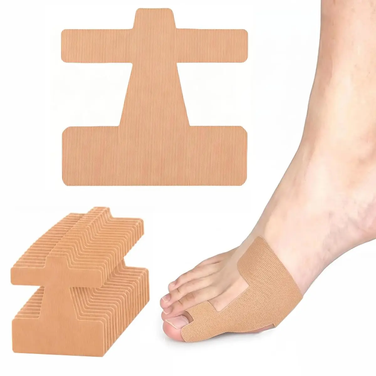 Bunion Corrector Kinesiology Tape, 20 Pack Pre-Cut Self-Adhesive Strips for Hallux Valgus Pain Relief, Elastic Toe Alignment Support for Men & Women, Latex-Free (Skin), Breathable, Pre-Cut Strips