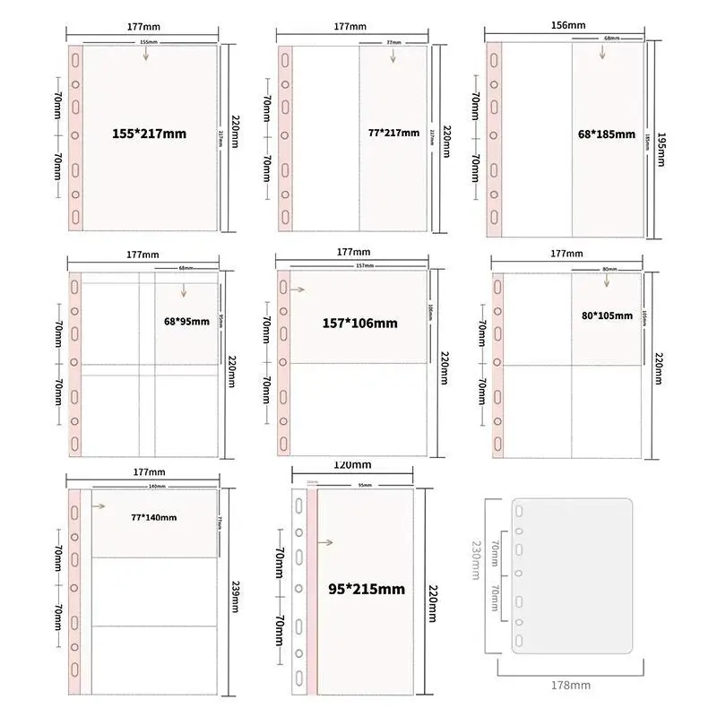 Transparent A5 7-Ring Binder Refill Sleeves, 1/2/3/4-Pocket Double-Sided Pages for 4x6/10x15 Photocards/Postcards, PVC-Free Binder Photo Albums (15 Sheets/Pack)