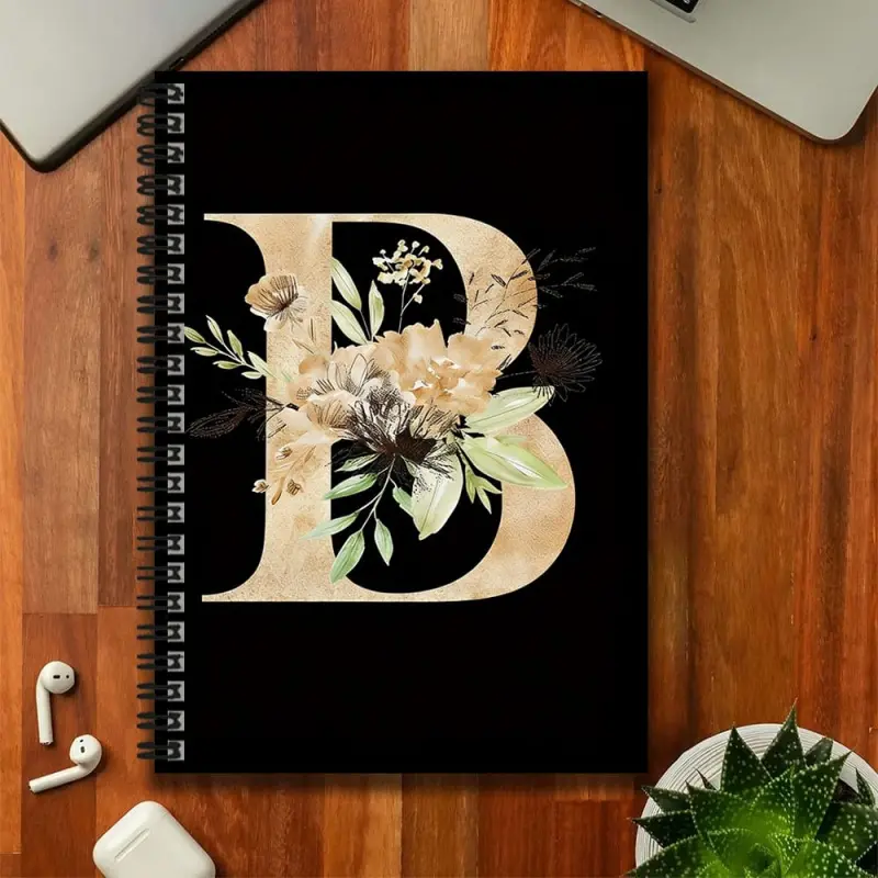 An artistic floral-style black and gold spiral-bound notebook, a great aid for work and study, with an exquisite cover that exudes elegance. It can be used as a graduation gift or birthday present, and is suitable for daily journaling, planning, or as a n