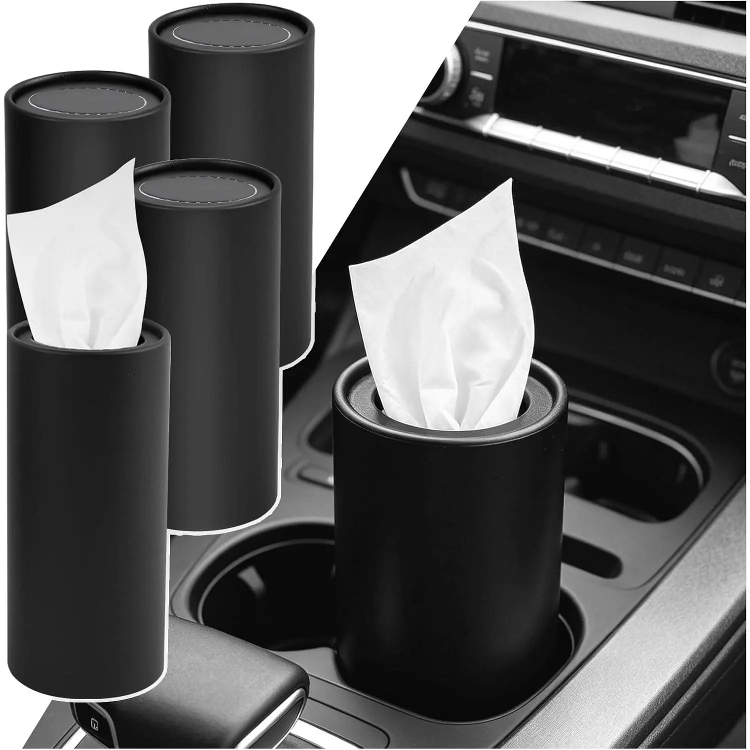 4 count  Tissue Holder,Minimalist Pull Out  Tissues Cylinder with 30-Count Facial Tissue Each,Multi-Functional Cup Holder Tissues for  as Trash and  Storage