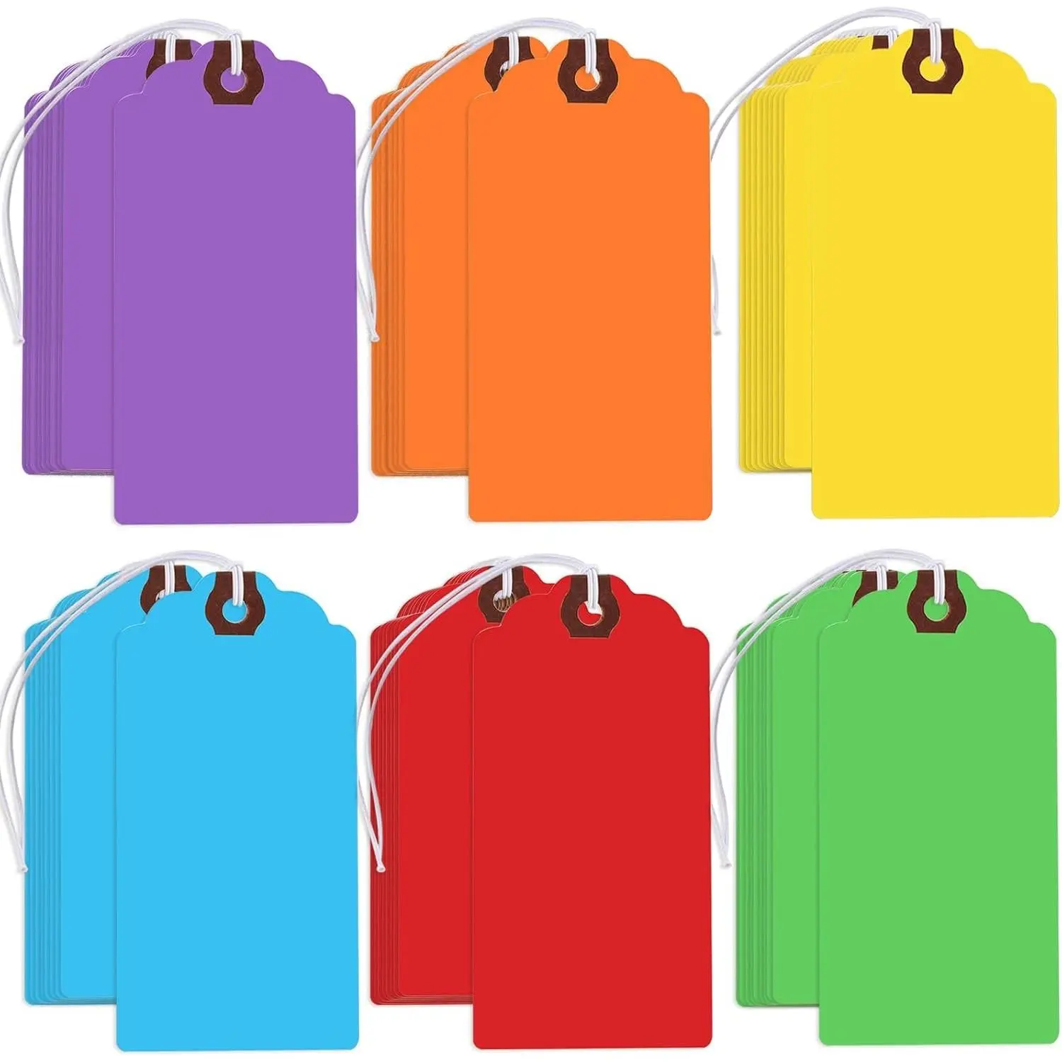 300 Pcs Colored Hang Tags with String and Elastic Rope, Large Shipping Tags, Writable Blank Gift Tags for All Occasions