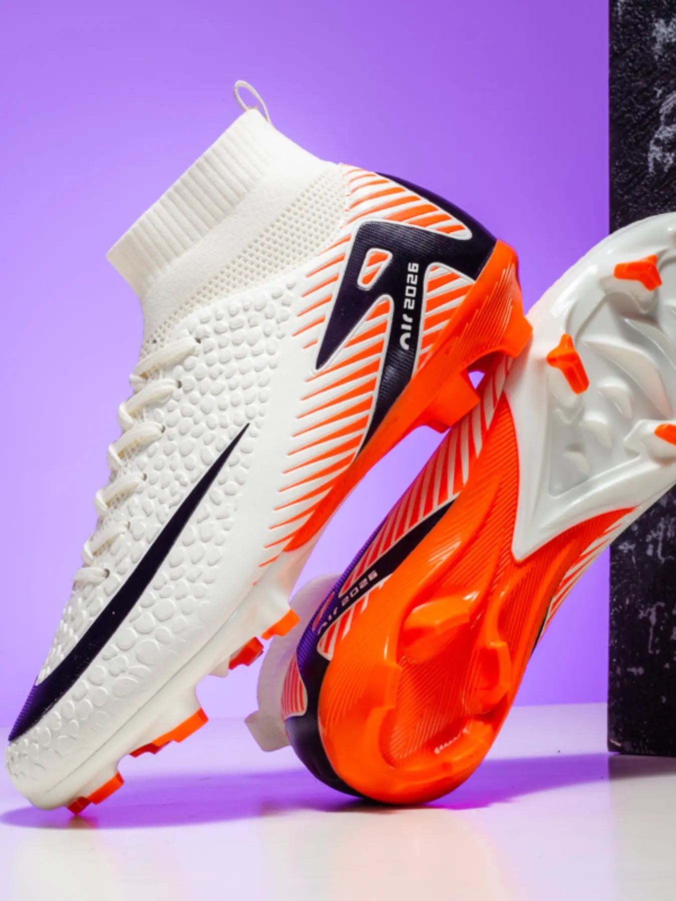 Men's TF Football Cleats, High-Top Lace-Up Design, Multi-Zone Texture Sole for Artificial Grass, Indoor Soccer Shoes, Football Boots