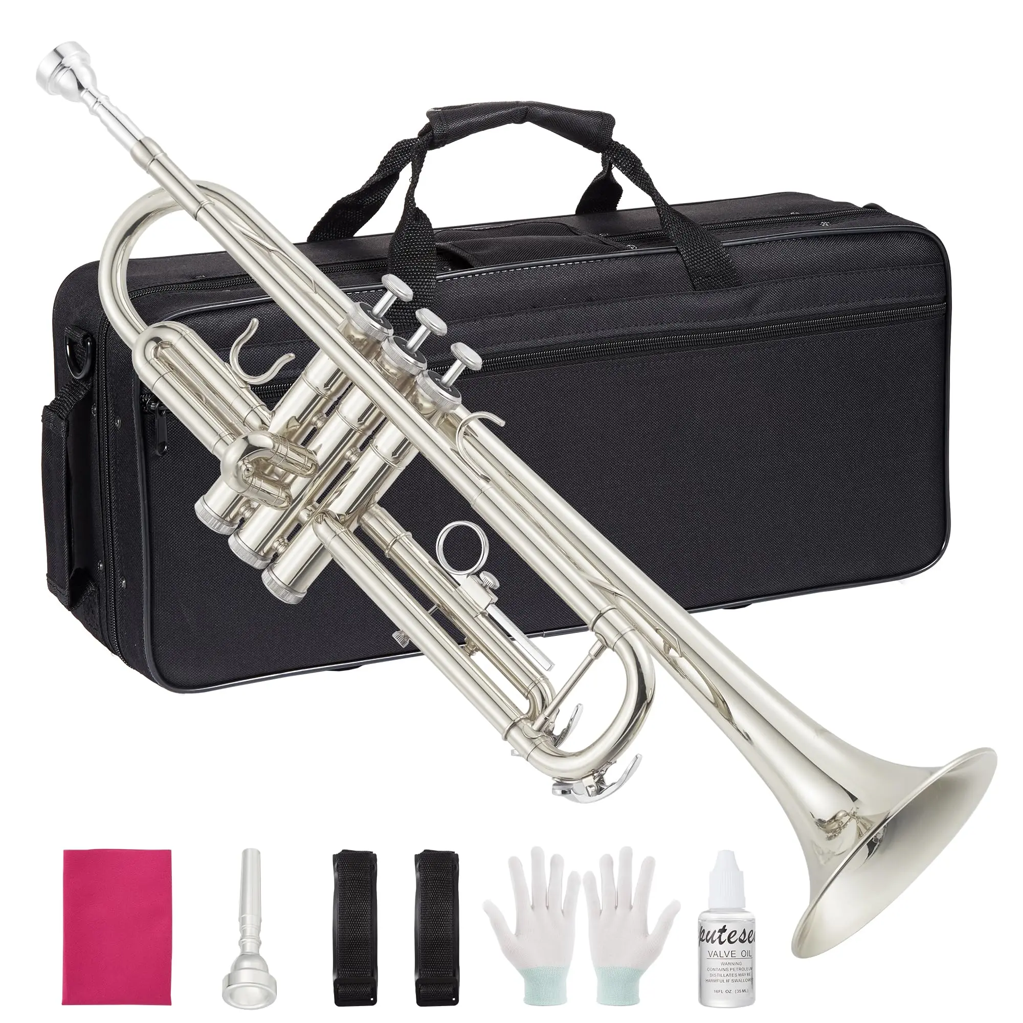 Garvee Bb Trumpet Set with Hard Case, Beginner Student B Flat Trumpet Kit with Mouthpiece, Gloves & Cleaning Kit, Standard Trumpet for School Band, Practice & Performance
