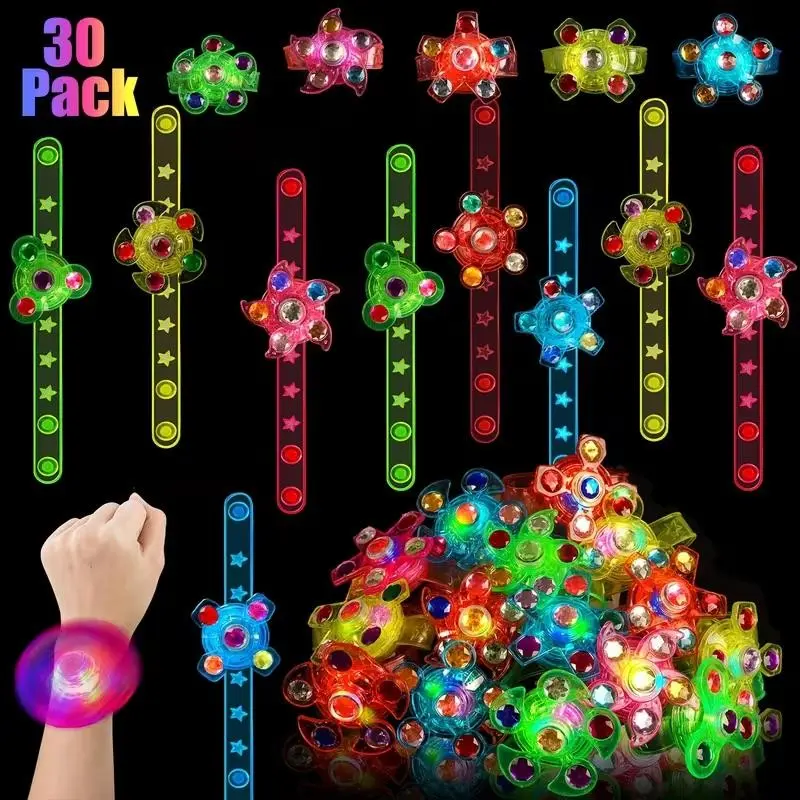 LED Glow Bracelets for Kids, Night Light Party Gifts, Twister Fidget Spinner Bracelets, Birthday Glowing Party Favors, Boys & Girls Gift Bag Fillers, Goodie Bag Filler, Festival Party Supplies, Party Favors Assortment, Party Favor Packs (pack of 12/30)