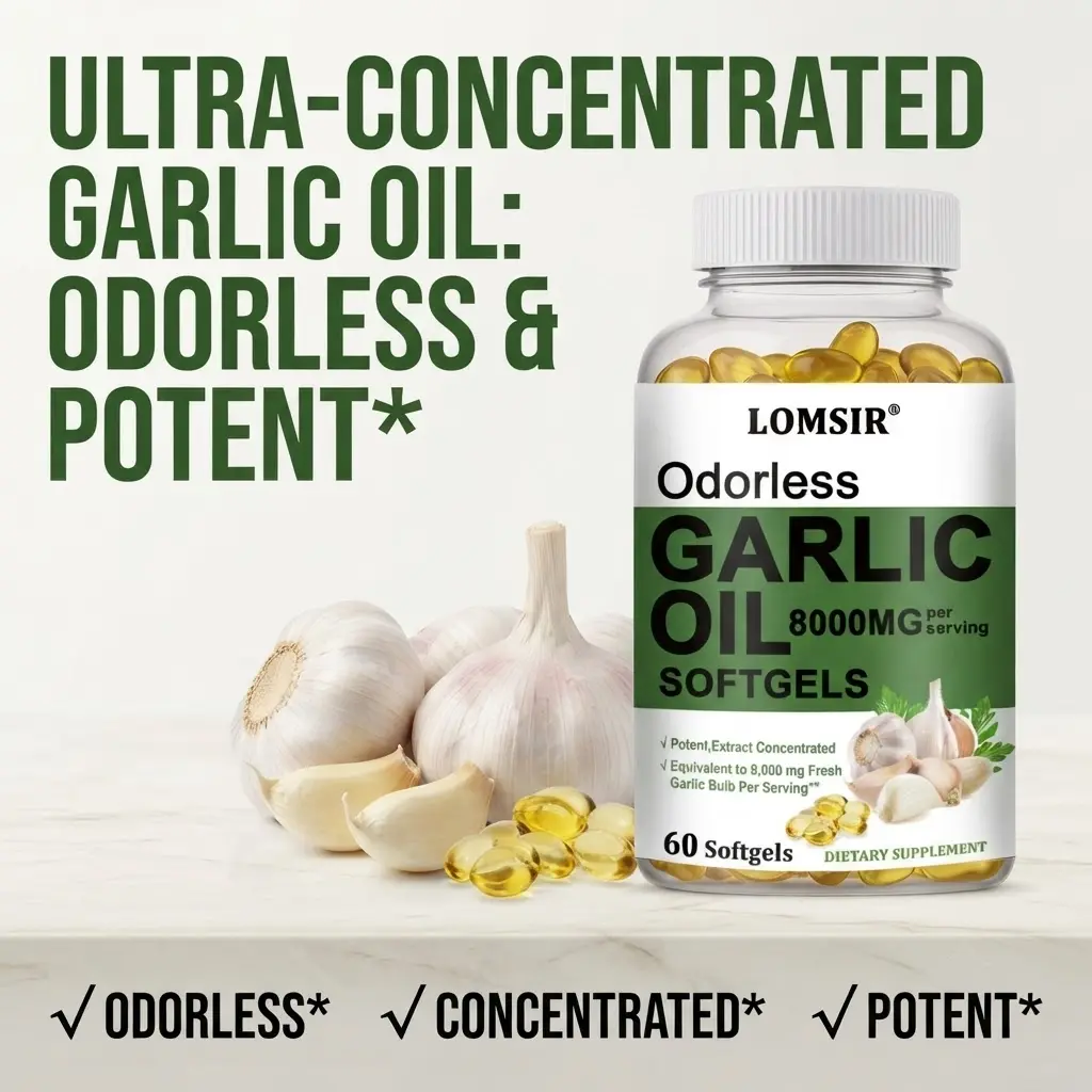 Garlic Oil Softgels 8000mg, High Potency Formula - Dietary Supplement for Heart Health and Circulation Support with Antioxidant, 60 Softgels
