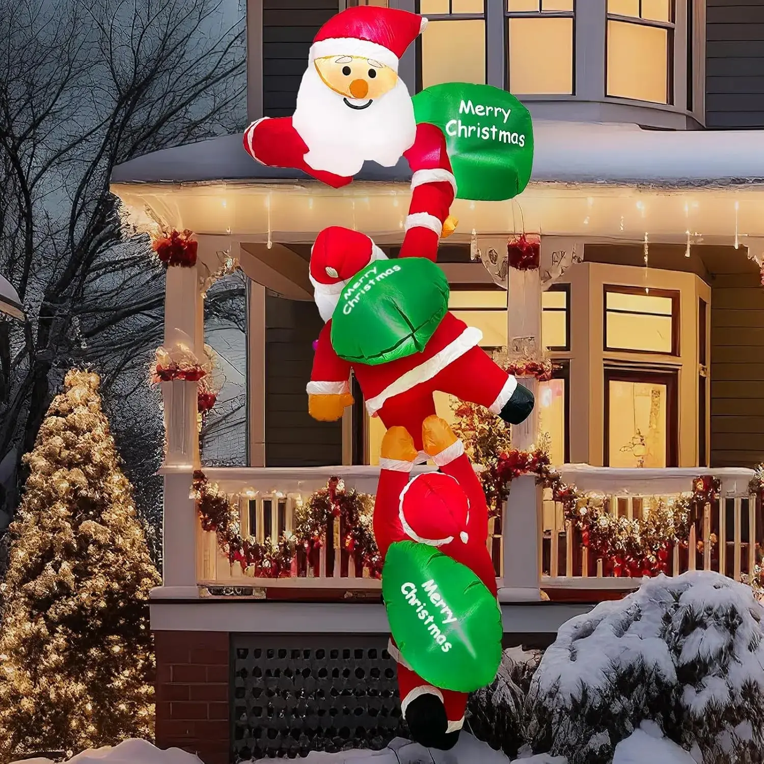 8 FT Hanging Christmas Inflatables Outdoor Decorations, 3 Inflatable Santa Claus Figures Climbing Wall with Built in LED Lights, Funny Christmas Blow Up Yard Decoration for Xmas Tree Roof Lawn Balcony, Holiday Decor