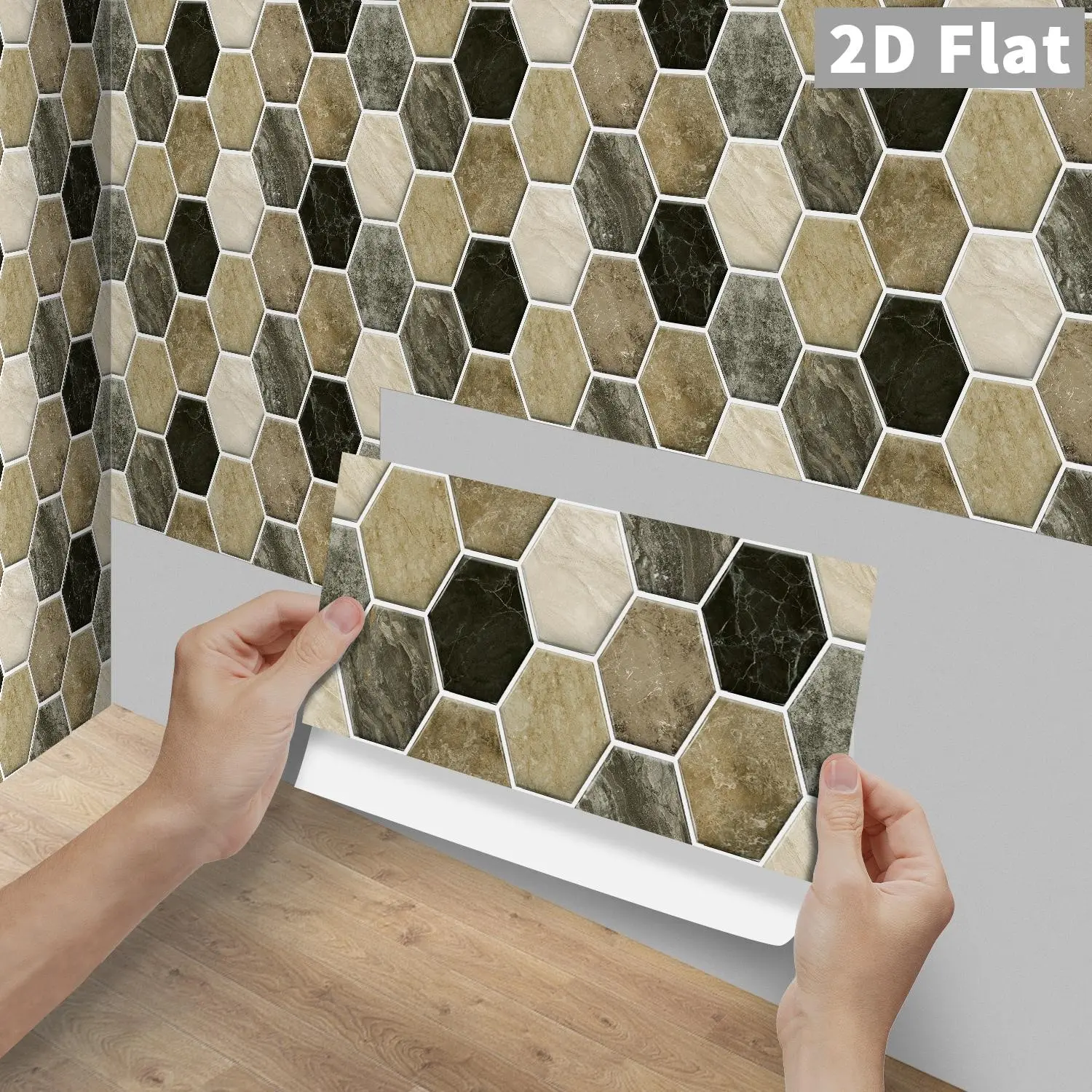 6/12/24/48Pcs FG Retro Tile Stickers, Multi-Color Marble Hexagon Mosaic PVC Crystal Film Peel & Stick Backsplash, DIY Self-Adhesive Waterproof Oilproof Home Decor for Kitchen, Bathroom, Tile & Wood Floor