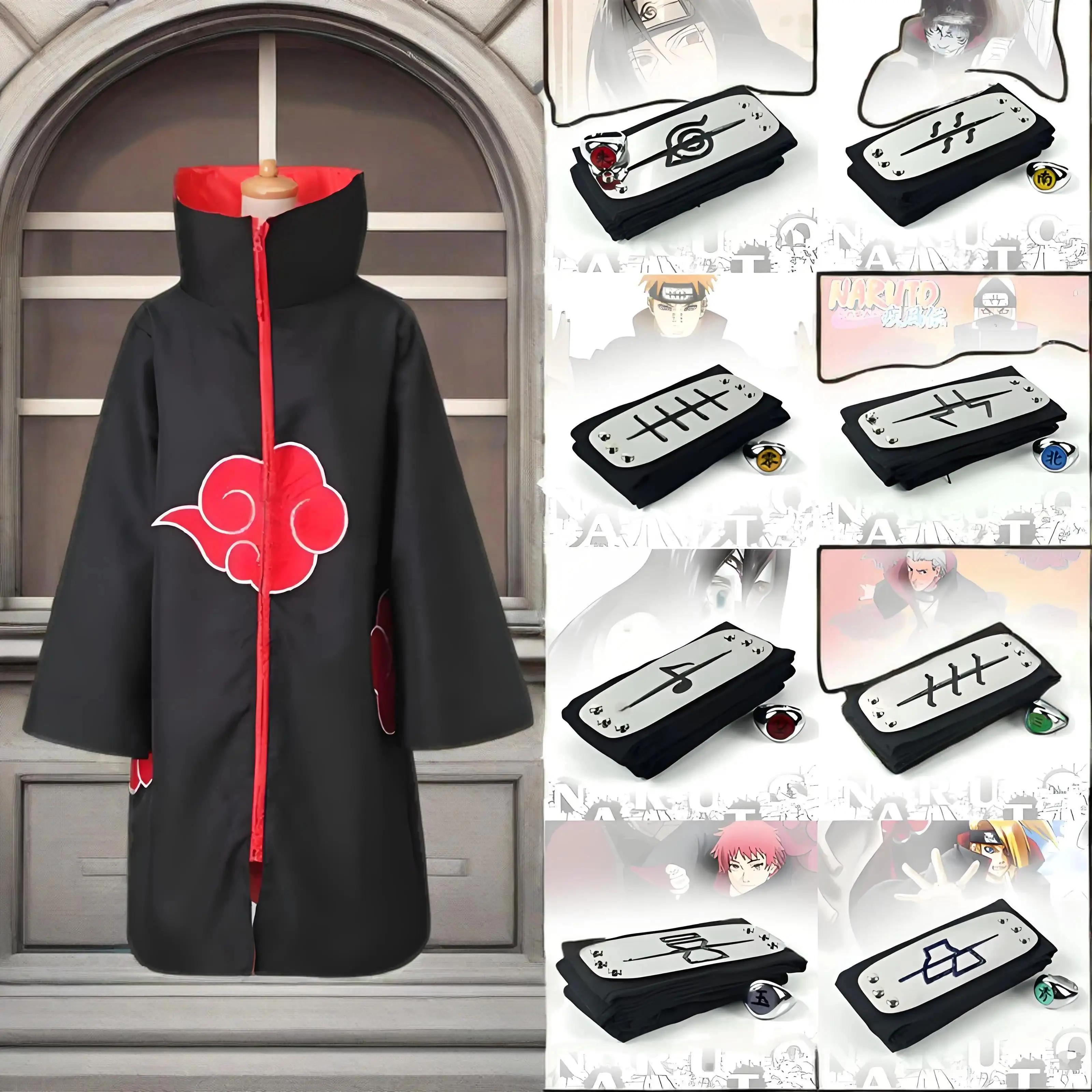High Quality Anime Akatsuki Uchiha Itachi Cosplay Cloak Cape, 100% Brand New Classic Costume for 8-9 Years (130-140cm) Children, Festive Party Home Supplies Gift