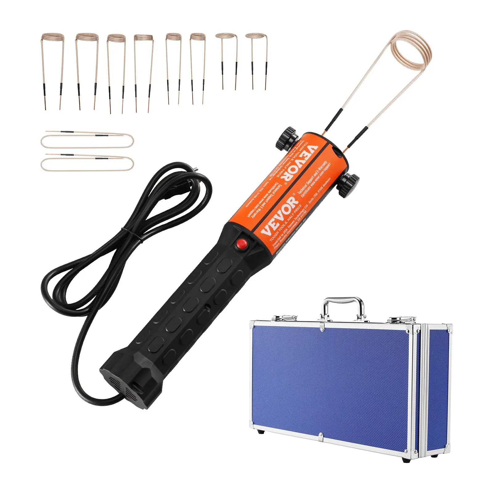 VEVOR Magnetic Induction Heater Kit, 1000w 110V Portable Hand-held Induction Heater with 10PCS Induction Coils, No-Flame Induction Heater Bolt Remover with Case, Fit for Removing Rusty Bolts Nuts