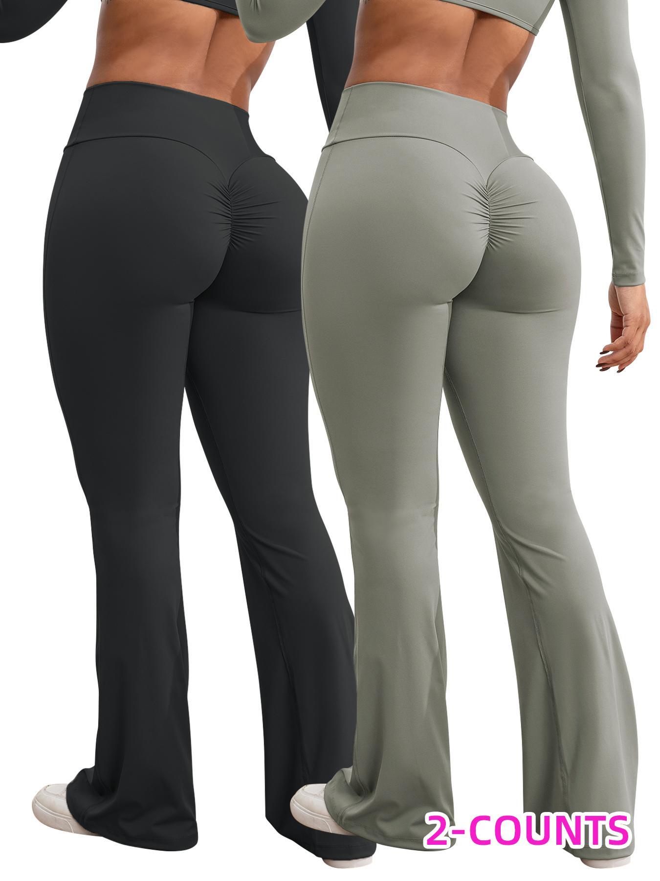 Women's Solid High Waist Flare Leg Sports Stretchy Leggings, Casual Comfy Breathable Bottom Trousers for Yoga Gym Workout Running, Ladies Sportswear for All Seasons