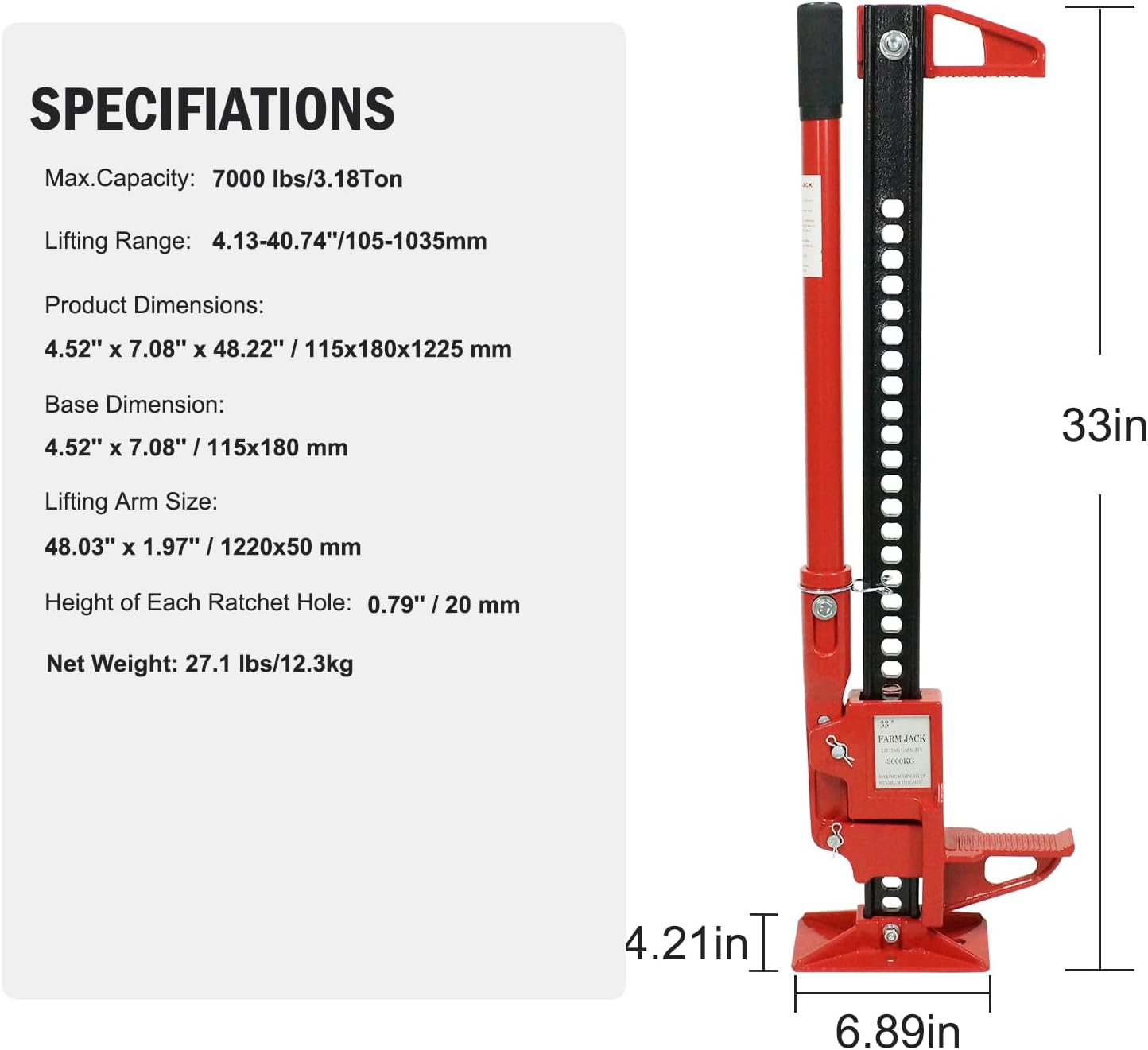 【GARVEE】3 Ton Heavy-Duty Farm Jack: Versatile 33" and 48" Utility Options with 6600 Lbs Capacity for ATV, UTV, SUV, Tractor, and Truck Use - Perfect for All Your Lifting Needs! Tire Inflator Tool Tire Inflator Pump