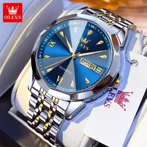 OLEVS Men's Analog-Digital Round Sports Watch, Multifunctional Stainless Steel Wristwatch with Date, Buckle Closure, Available in White/Gray/Blue