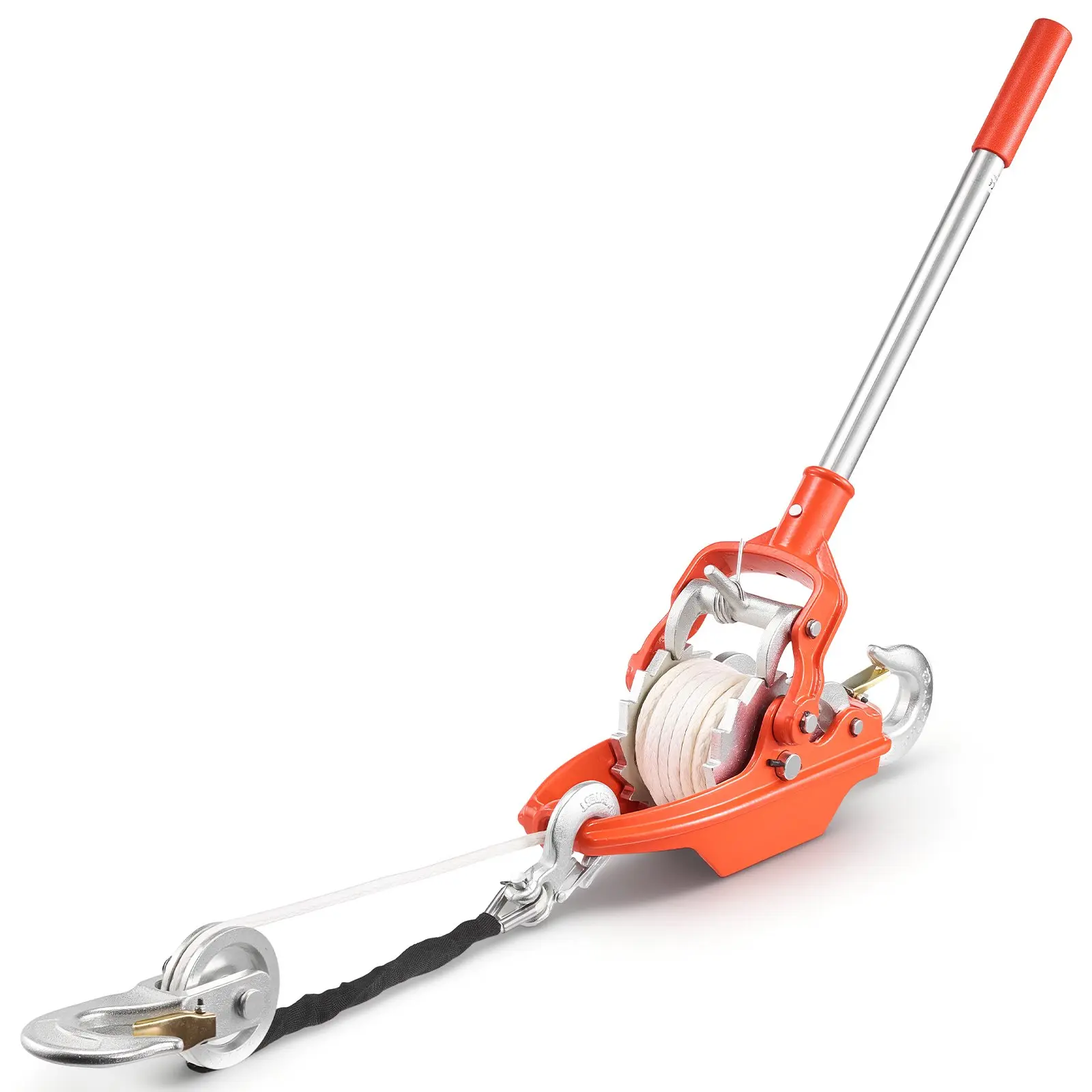 VEVOR Heavy Duty Ratchet Rope Puller, 6614 lbs Pulling Capacity, 35 ft UHMWPE Rope (0.3 in Diameter), 2 Hooks, Ergonomic Handle, Portable Design Come Along Winch for Tree Felling, Road Recovery