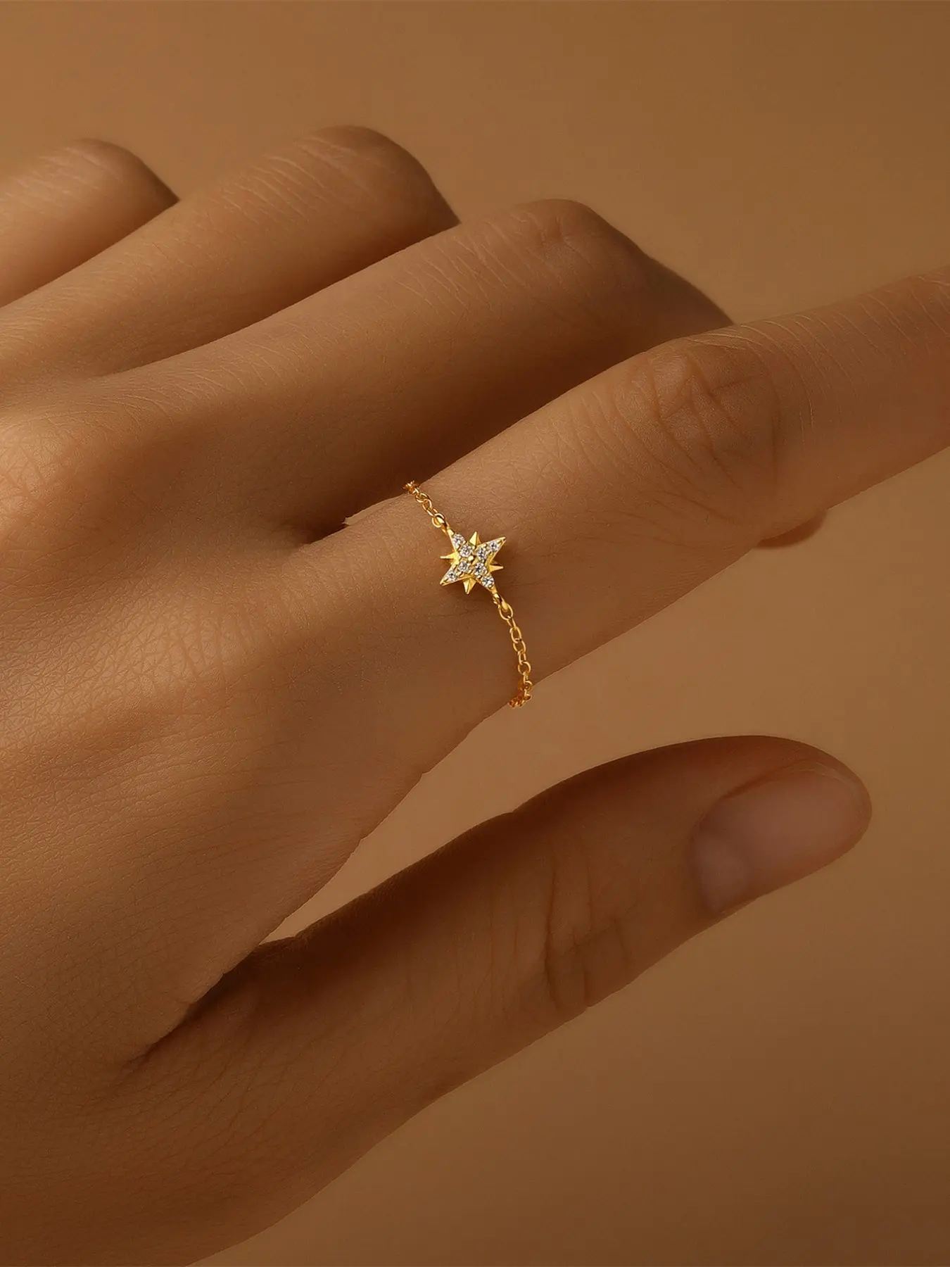 925 Sterling Silver Link Chain Fidget Rings with Dangle Star for Women 18K Gold Plated Adjustable Sparkling Twist Rope Ring Stackable Line Finger Ring Jewelry Christmas Gifts for Mom