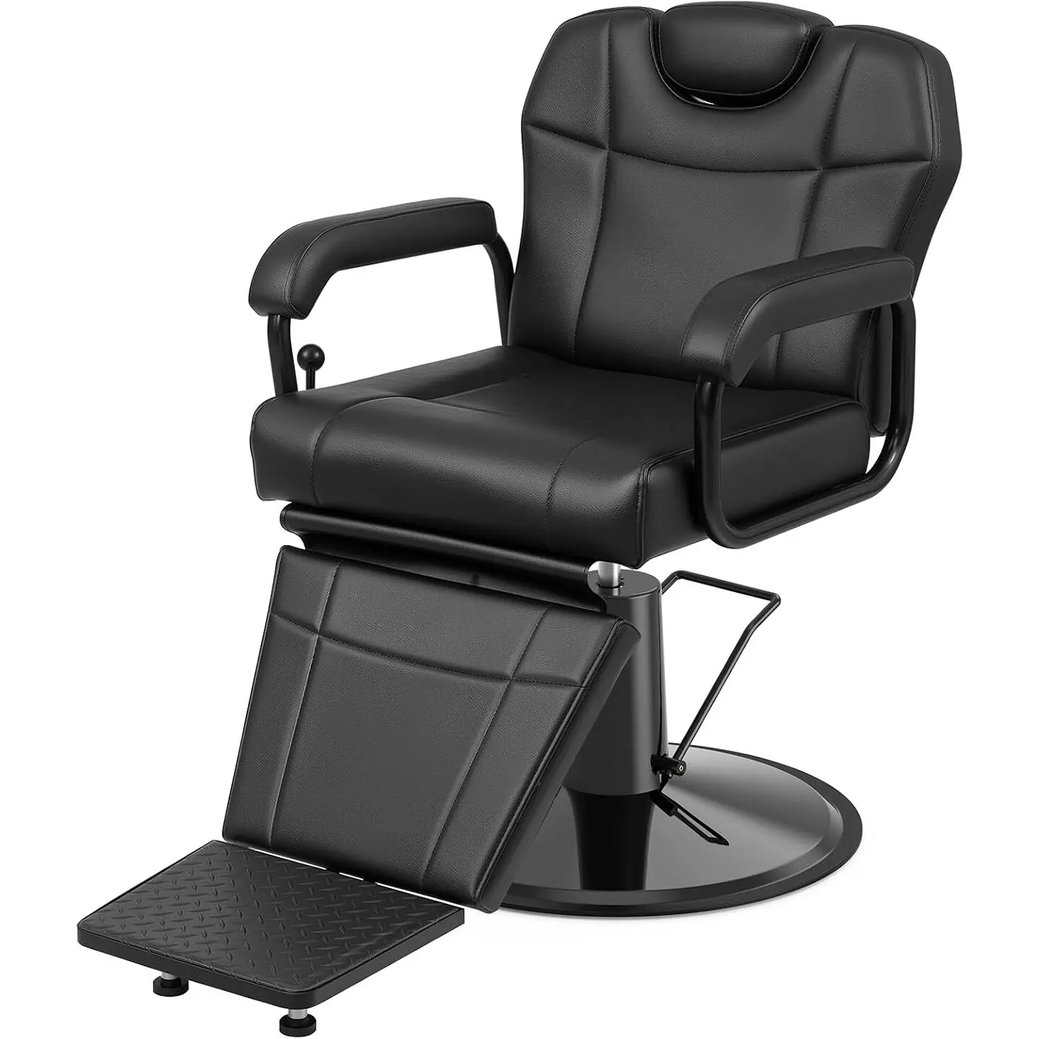 OmySalon Professional Single Person Reclining Barber Chair - 360° Swivel Hydraulic Lift, 330LBS Rust-Resist Metal Frame, Soft Faux Leather, Sturdy Stable, No Waterproof, for Barbershop & Beauty Spa, Pu Leather